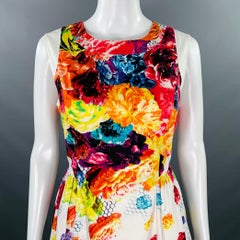 PRABAL GURUNG Größe 8 Weiß Mehrfarbig Baumwollmischung Floral Ärmelloses Kleid