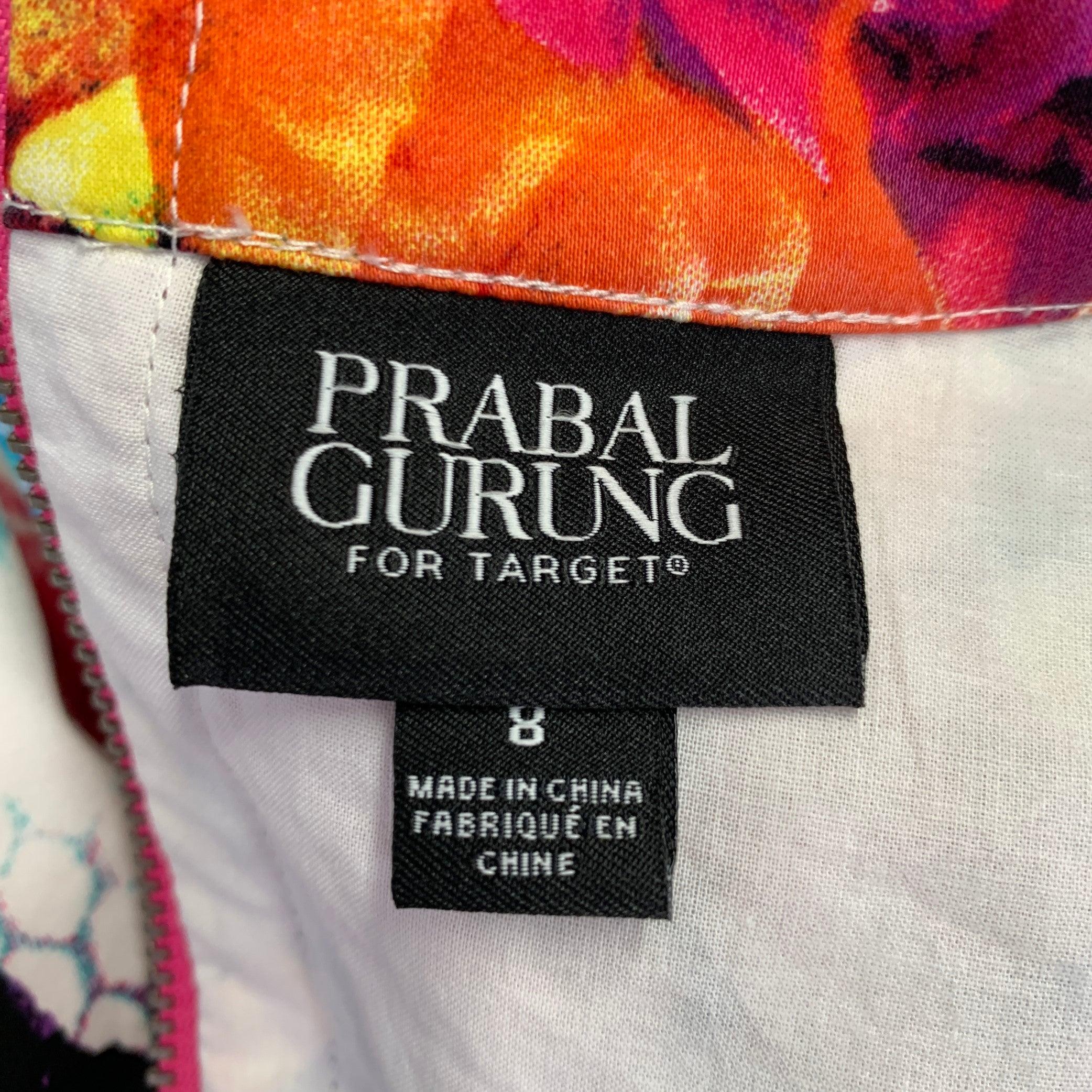 PRABAL GURUNG Size 8 White Multi Color Cotton Blend Floral Sleeveless Dress For Sale 1
