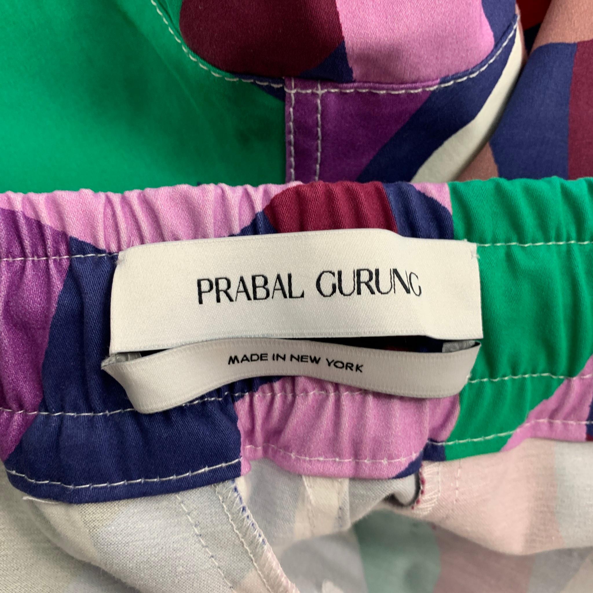 PRABAL GURUNG Size L Multi-Color Abstract Cotton Drawstring Casual Pants 1