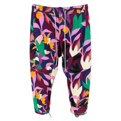 PRABAL GURUNG Size L Multi-Color Abstract Cotton Drawstring Casual Pants