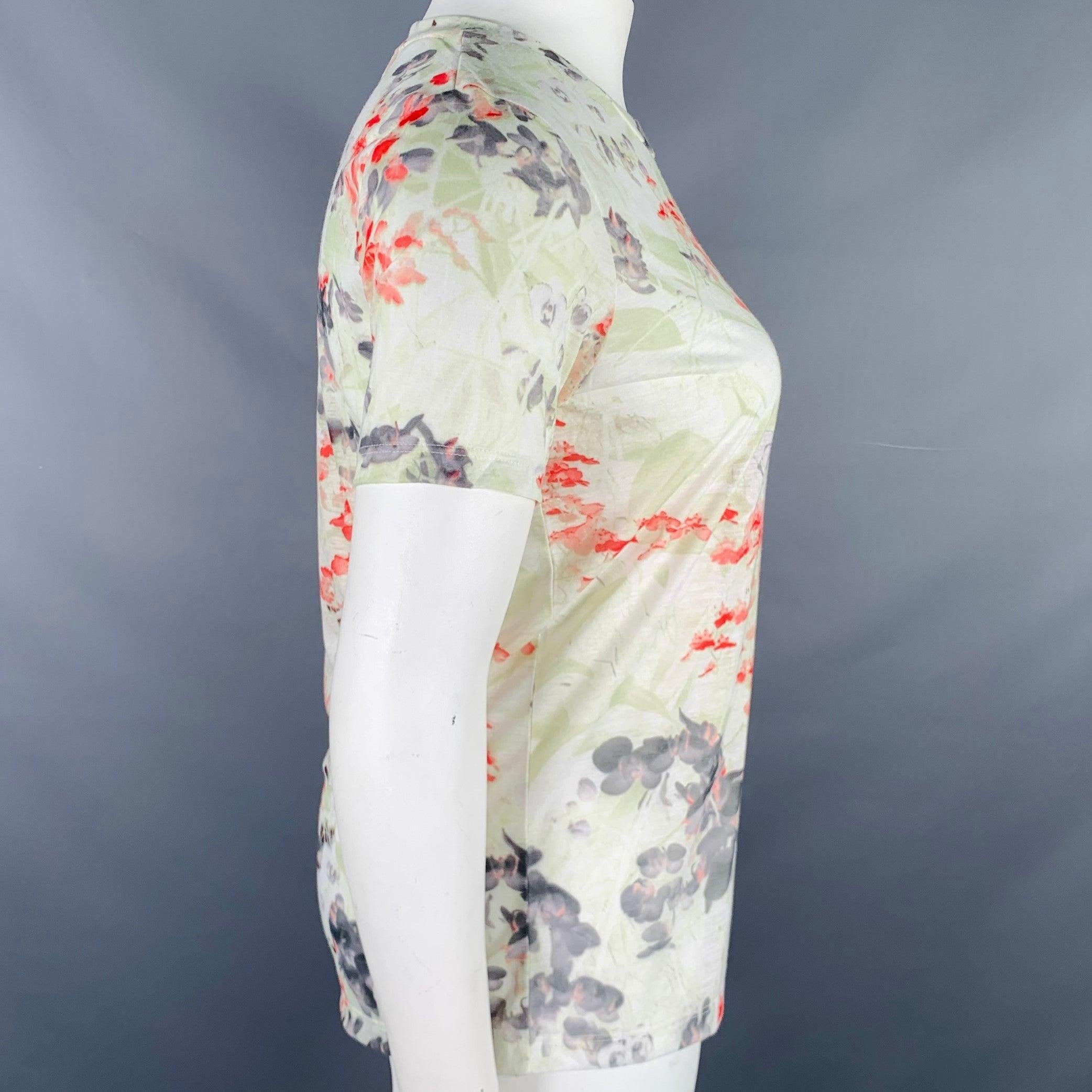 Beige PRABAL GURUNG Size L Multi Color Pink Polyester Floral T-Shirt For Sale