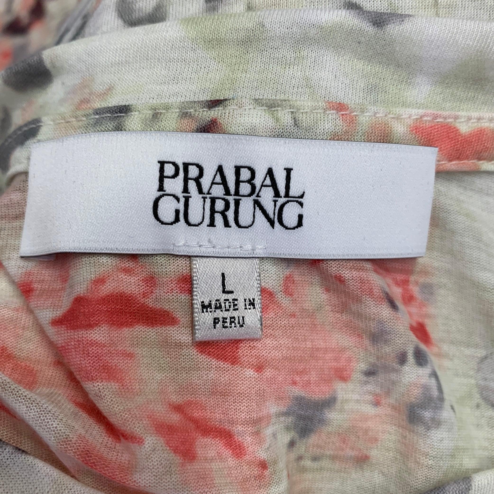 Women's PRABAL GURUNG Size L Multi Color Pink Polyester Floral T-Shirt For Sale