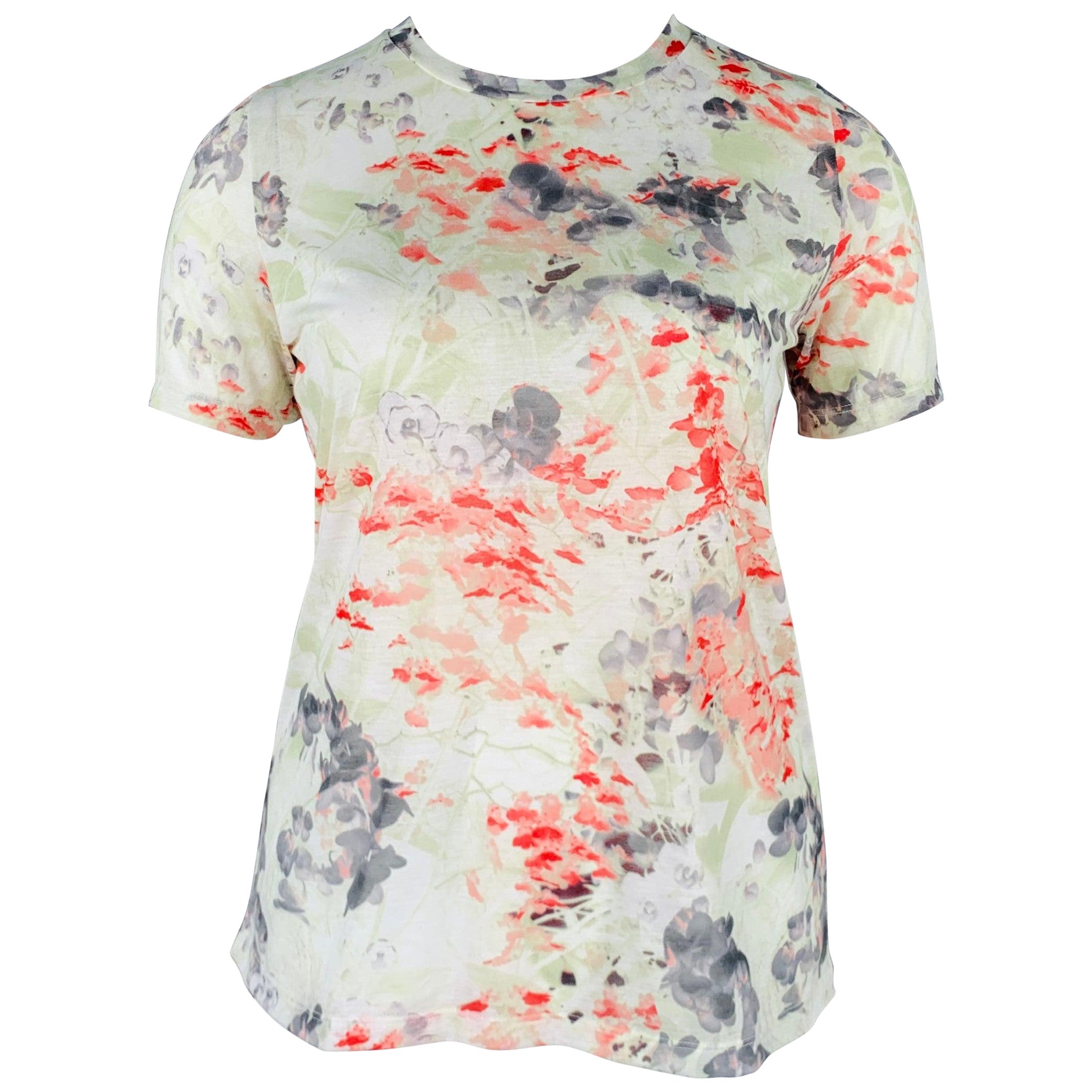 PRABAL GURUNG Größe L Mehrfarbiges rosa Polyester-T-Shirt mit Blumenmuster aus Polyester