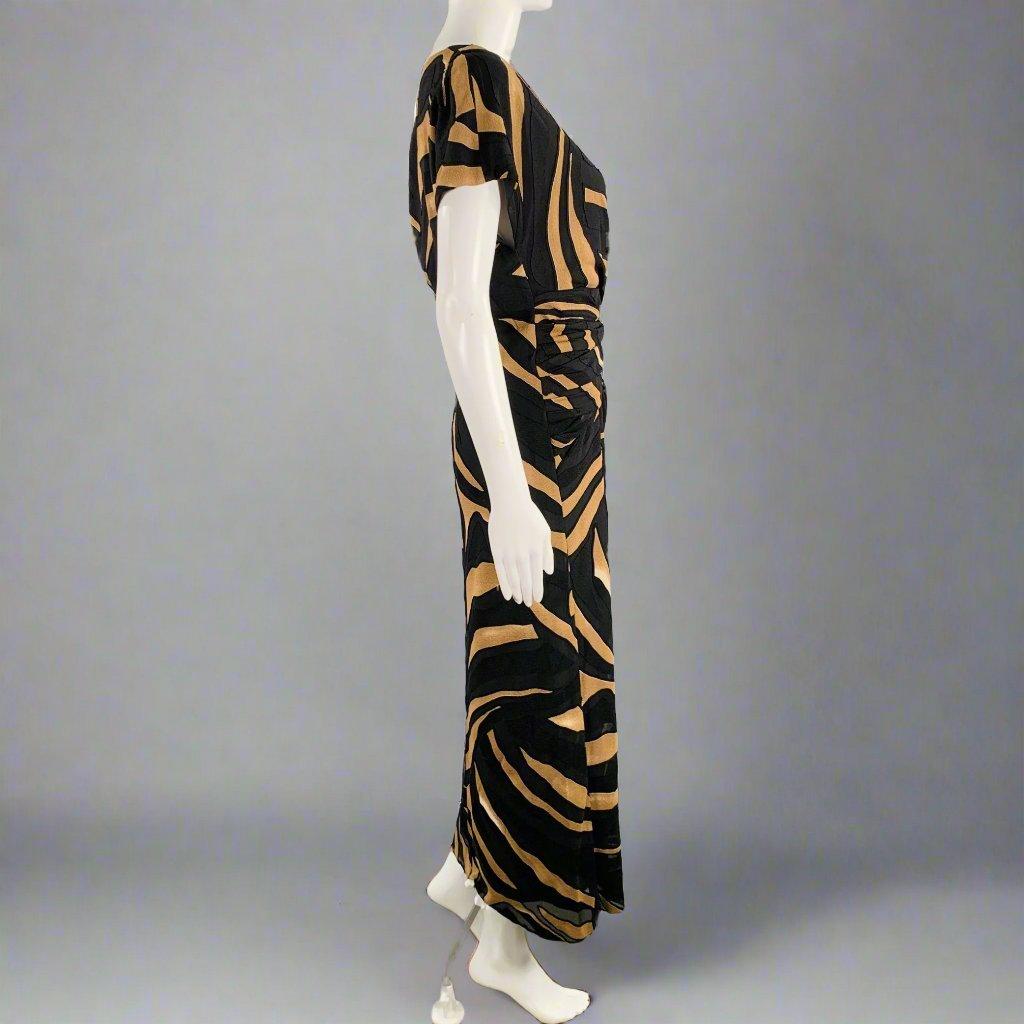 PRABAL GURUNG Größe M Schwarzes Brownes Viskose-Mischung Abstraktes Wickelkleid im Zustand „Hervorragend“ im Angebot in San Francisco, CA