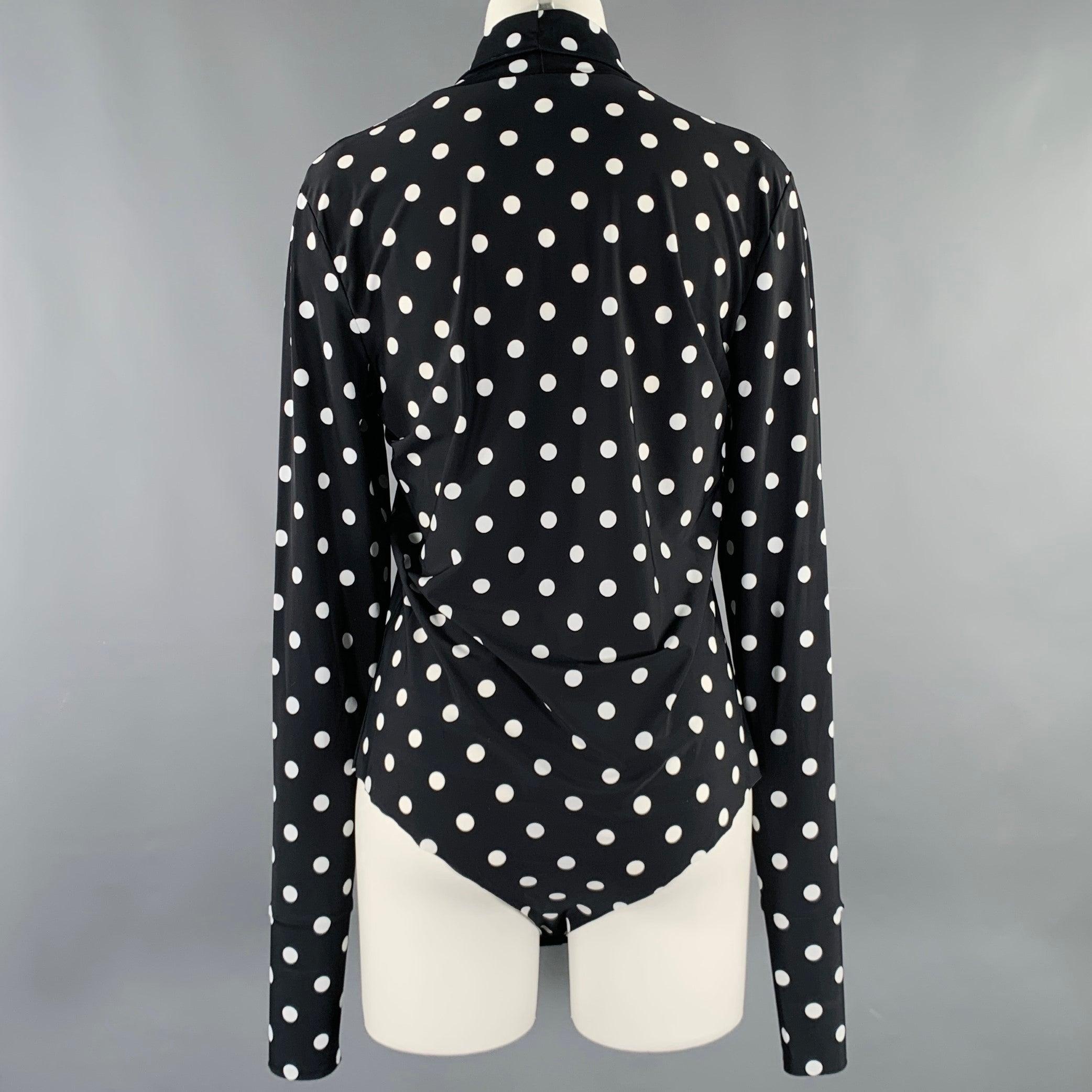 PRABAL GURUNG Size M Black White Lycra Polka Dot Bodysuit Dress Top In Good Condition For Sale In San Francisco, CA