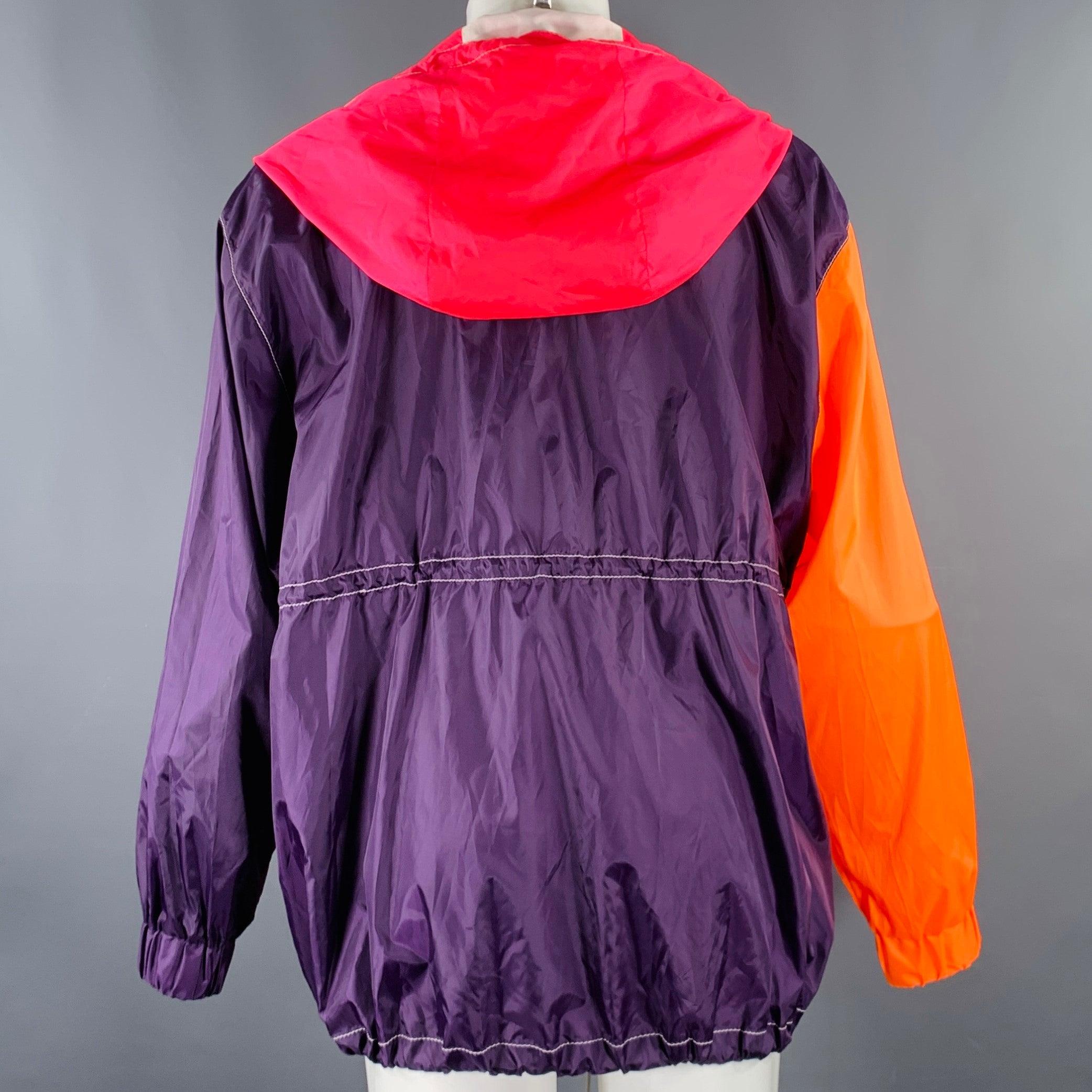 PRABAL GURUNG Größe M Lila Orange Rosa Farbblock- Nylonjacke (Rot) im Angebot