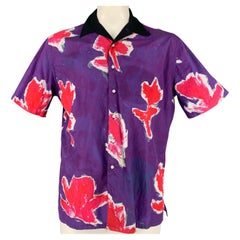 PRABAL GURUNG Size M Purple & Red Abstract Floral Cotton Short Sleeve Shirt