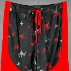 PRABAL GURUNG Size S Black Red Floral Lounge Casual Pants