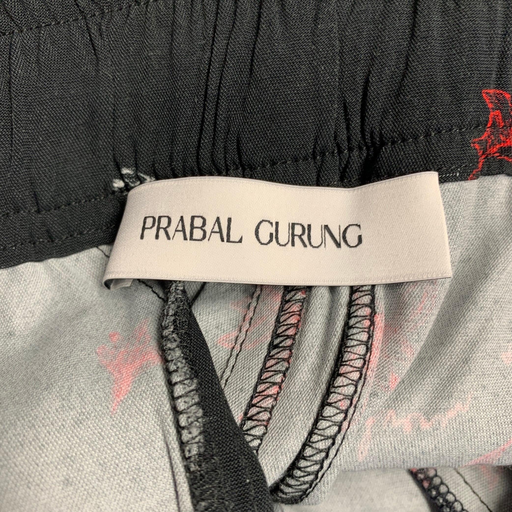 Men's PRABAL GURUNG Size S Black Red Floral Lounge Casual Pants For Sale