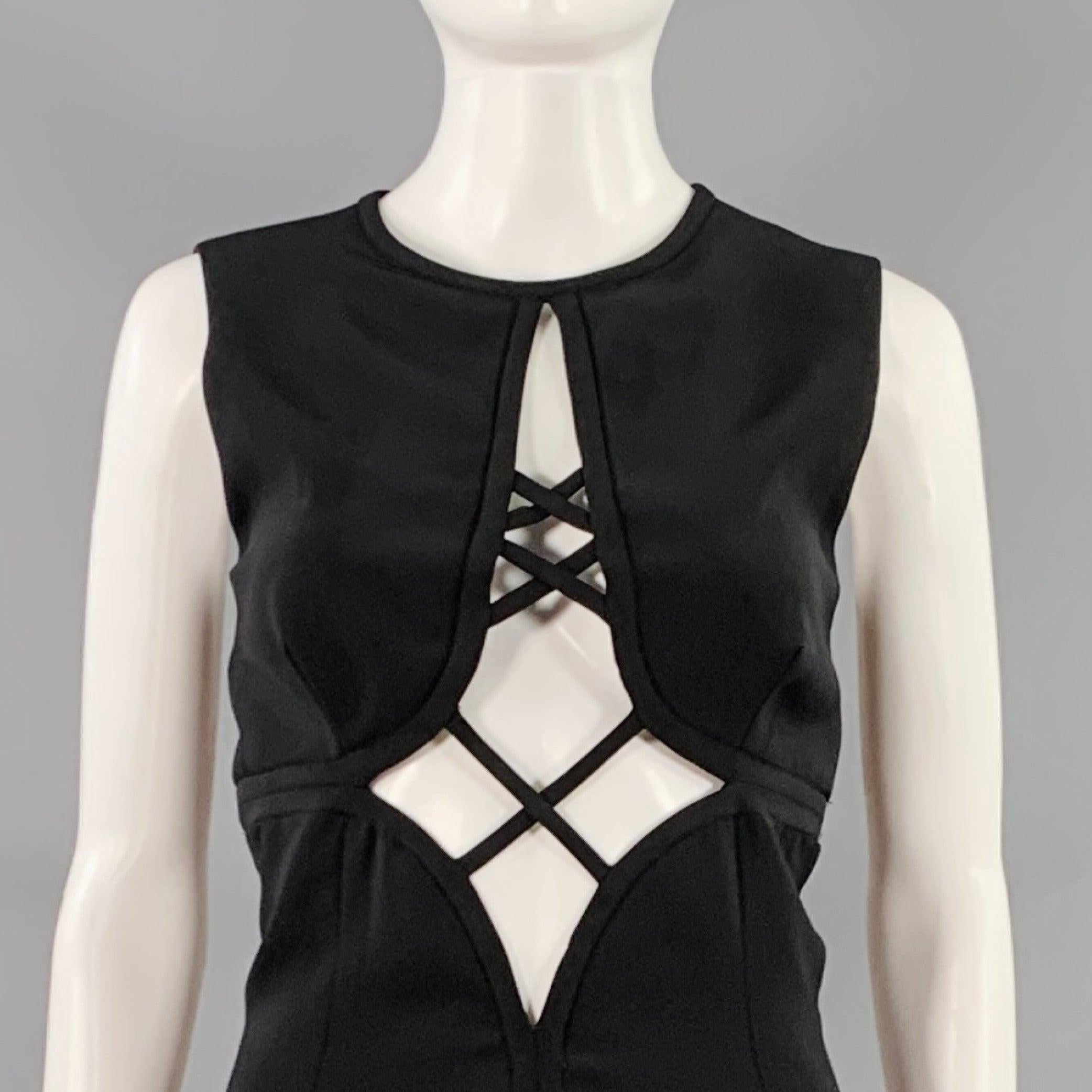 PRABAL GURUNG cocktail dress
in a
black silk featuring a sleeveless style, cutout front bodice, and back zipper closure. Made in USA.Excellent Pre-Owned Condition. 

Marked:   S 

Measurements: 
 
Shoulder: 13.5 inches Bust 32 inches Waist: 26