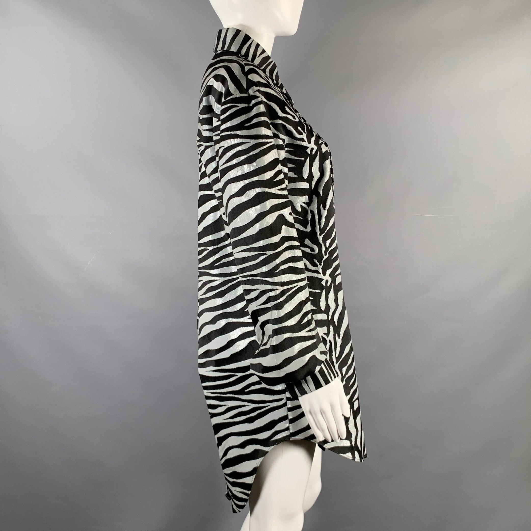 PRABAL GURUNG Size S Black Silver Animal Print Long Shirt In Good Condition For Sale In San Francisco, CA