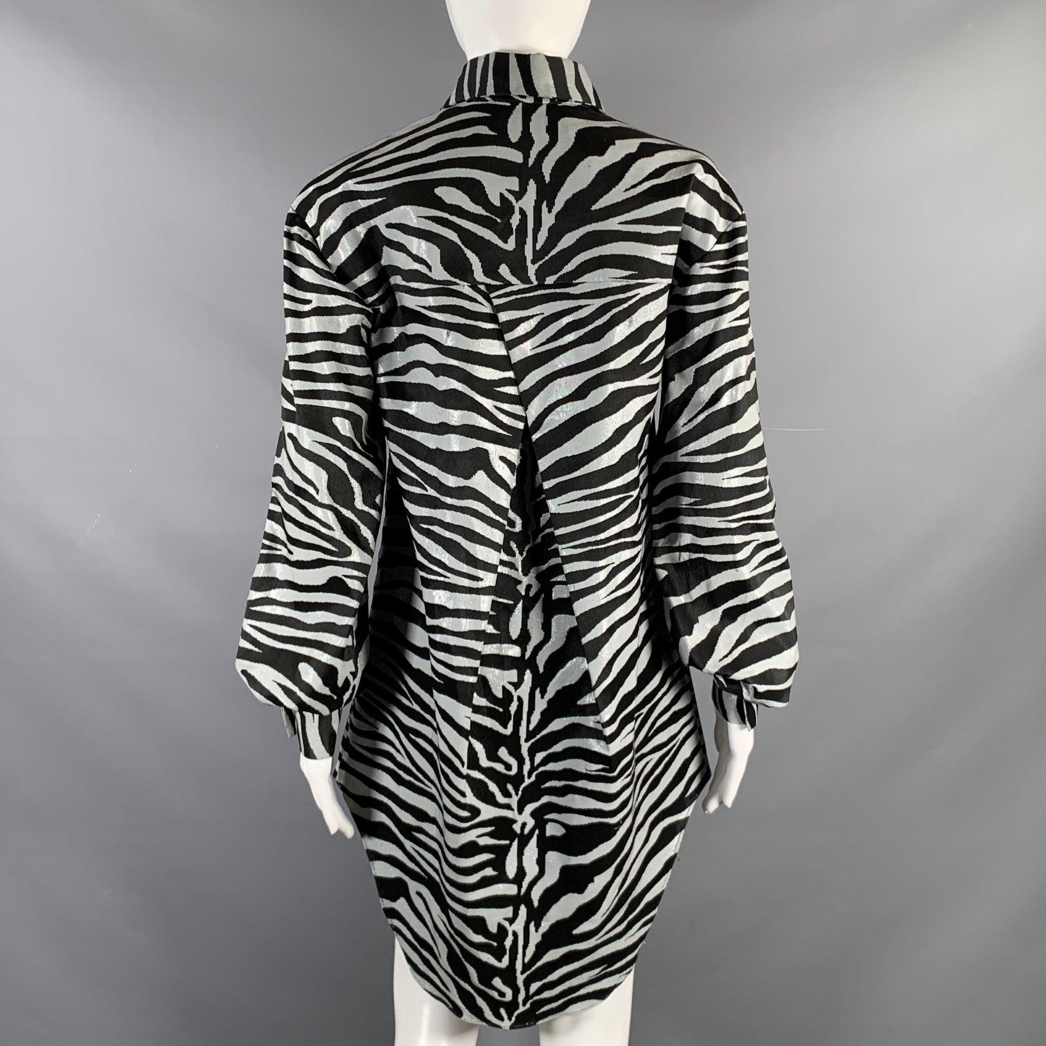 Women's PRABAL GURUNG Size S Black Silver Animal Print Long Shirt For Sale