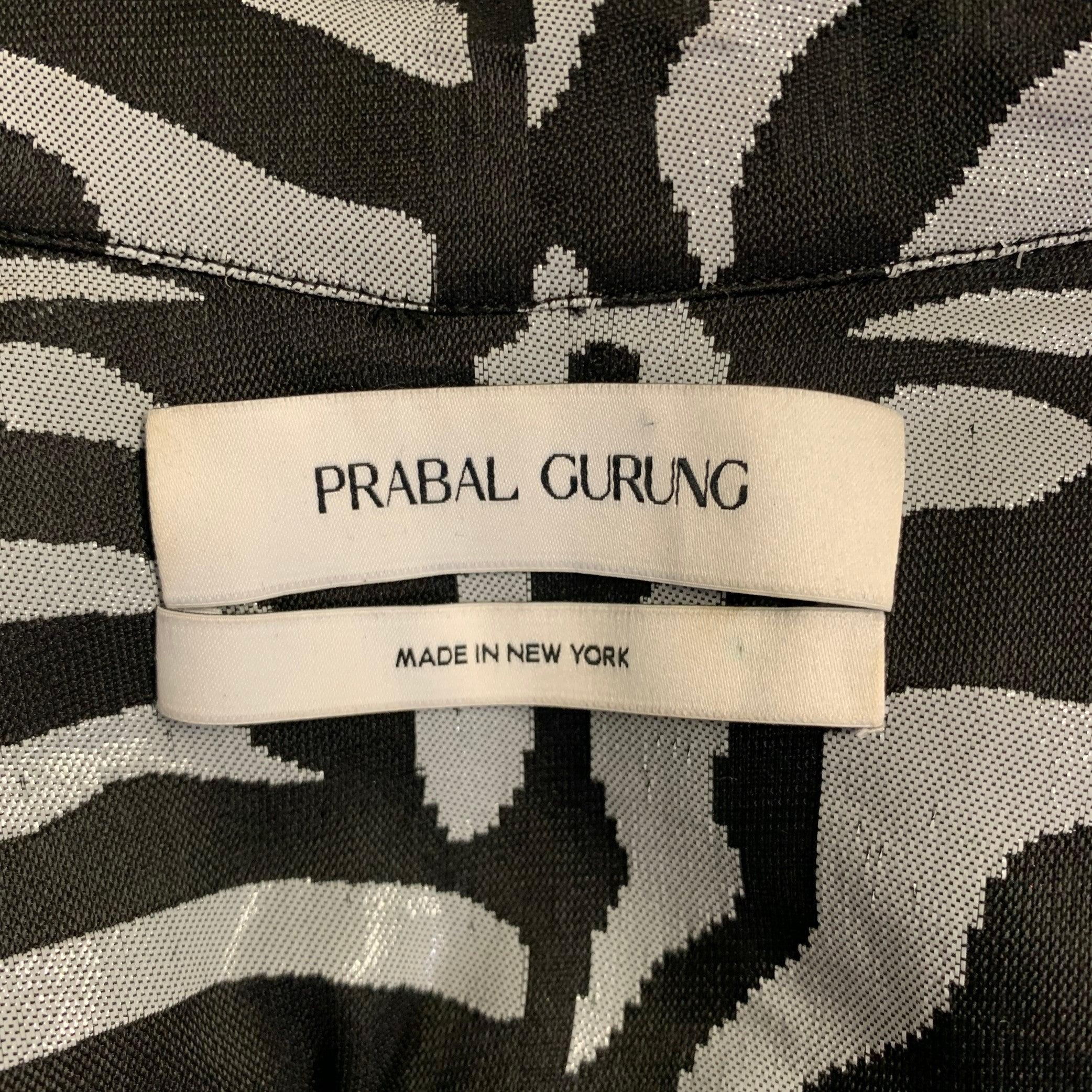 PRABAL GURUNG Size S Black Silver Animal Print Long Shirt For Sale 2