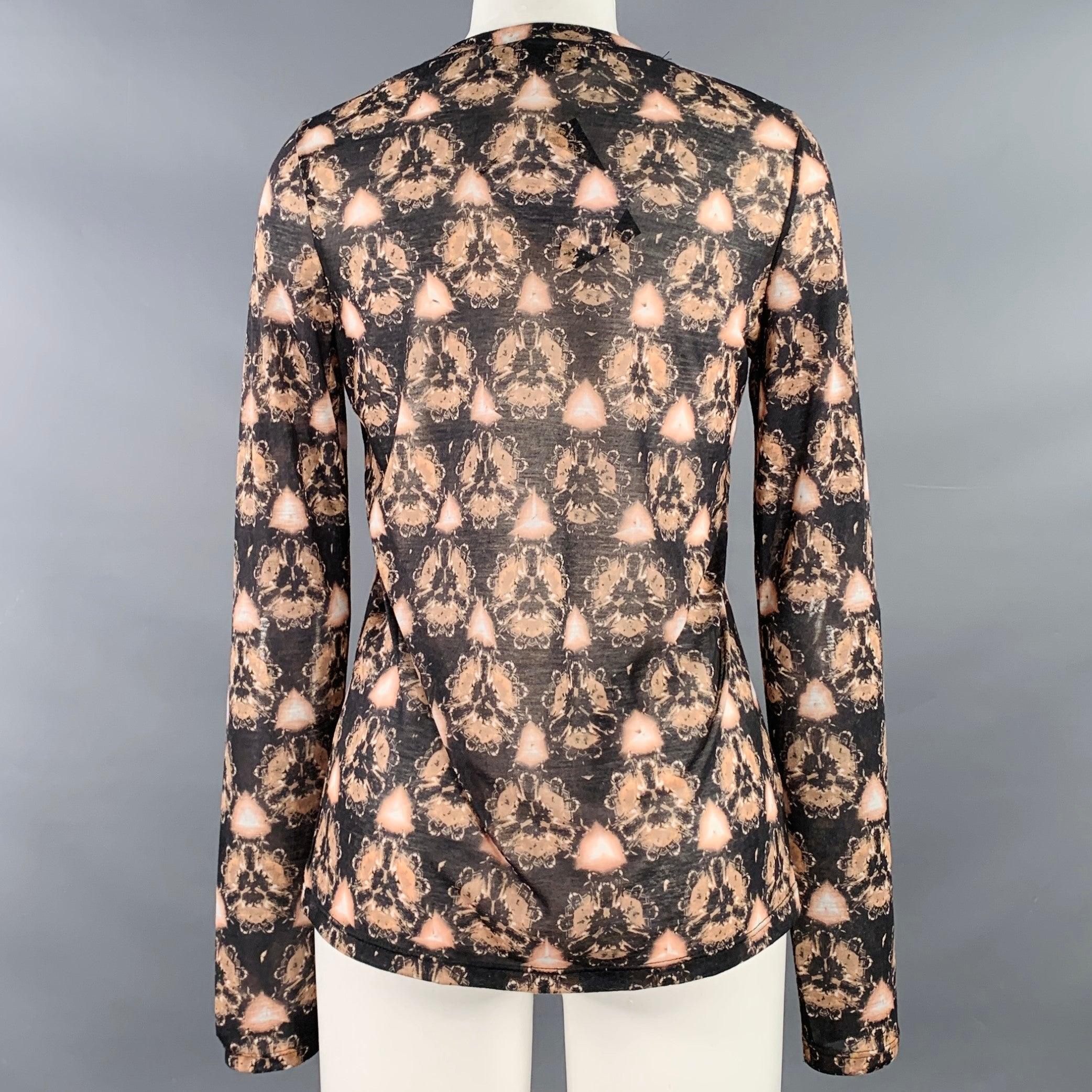 Women's PRABAL GURUNG Size S Brown Grey Polyester Abstract Floral Long Sleeve Casual Top For Sale