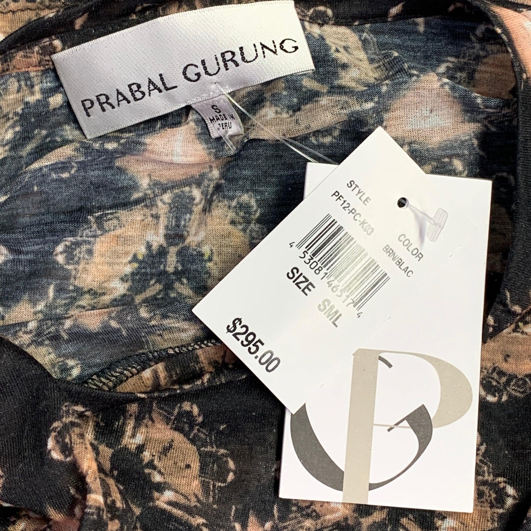 PRABAL GURUNG Size S Brown Grey Polyester Abstract Floral Long Sleeve Casual Top For Sale 1