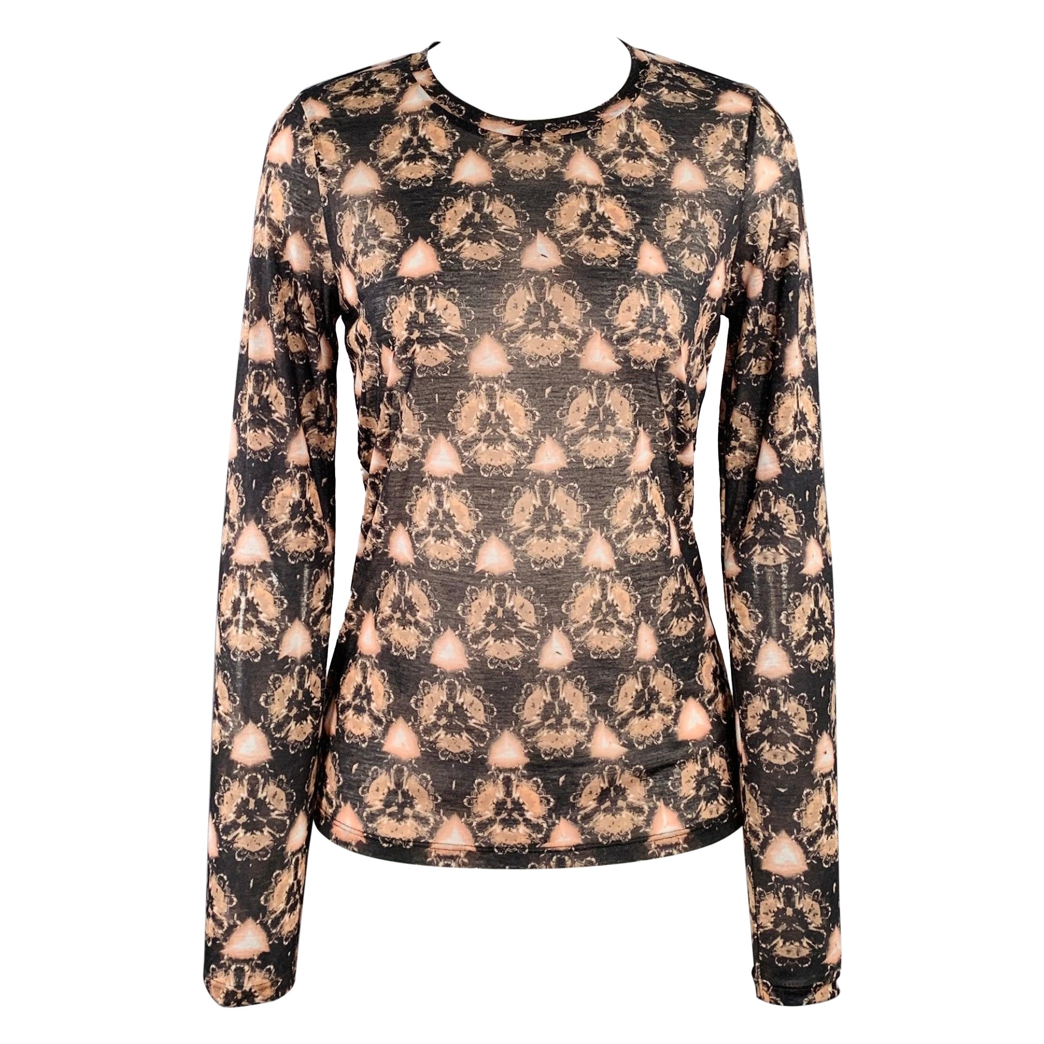 Prabal Gurung Taille S Brown Grey Polyester Abstract Floral Long Sleeve Casual Top