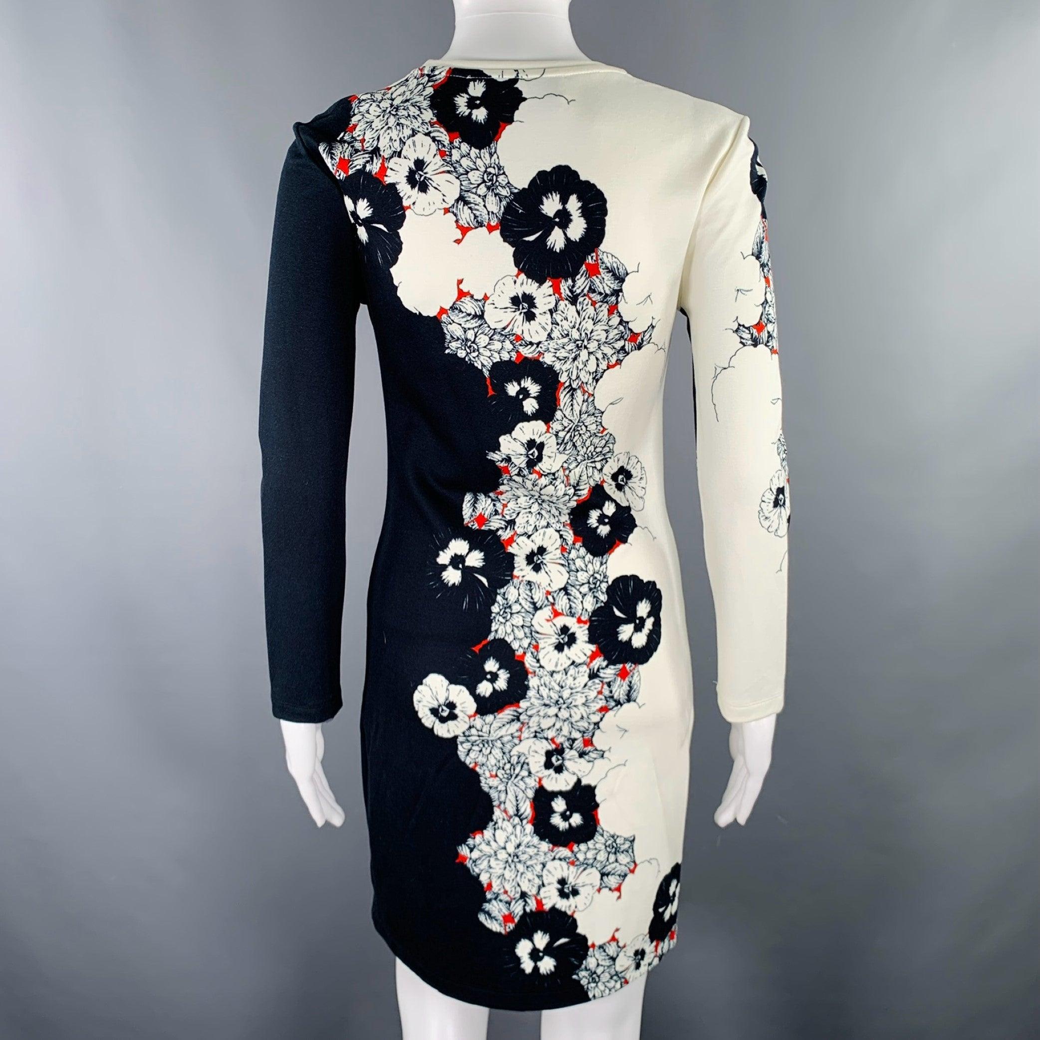 Black PRABAL GURUNG Size S Navy Cream Floral Sheath Cocktail Dress For Sale