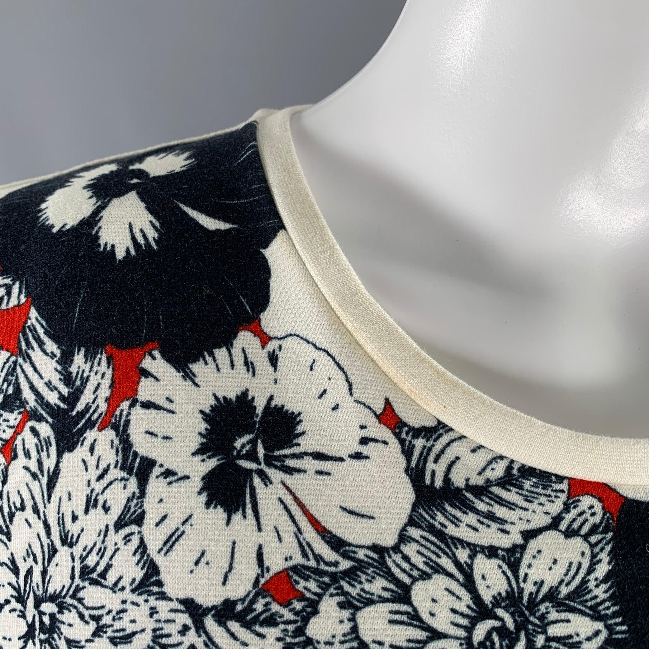 PRABAL GURUNG Size S Navy Cream Floral Sheath Cocktail Dress In Good Condition For Sale In San Francisco, CA