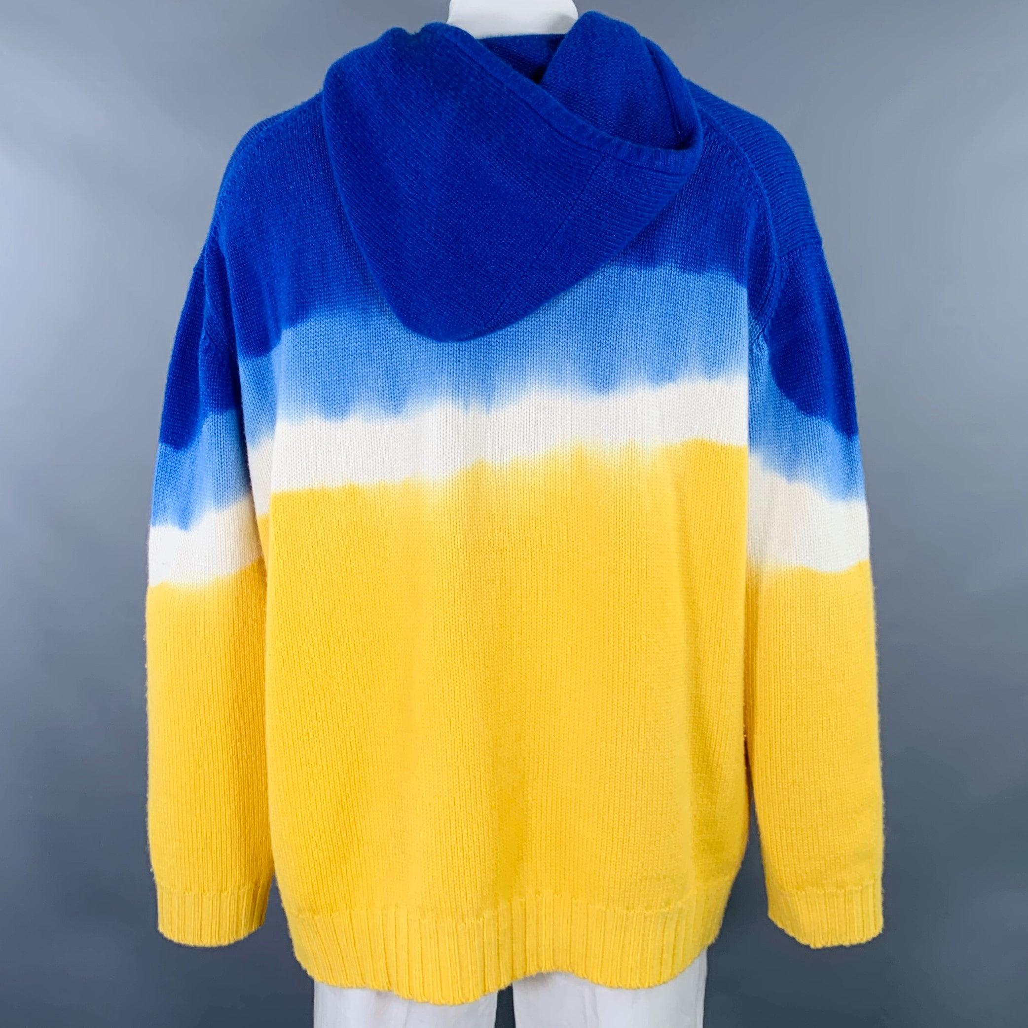 Orange PRABAL GURUNG Size XL Yellow Blue Dyed Cashmere Hooded Sweater For Sale
