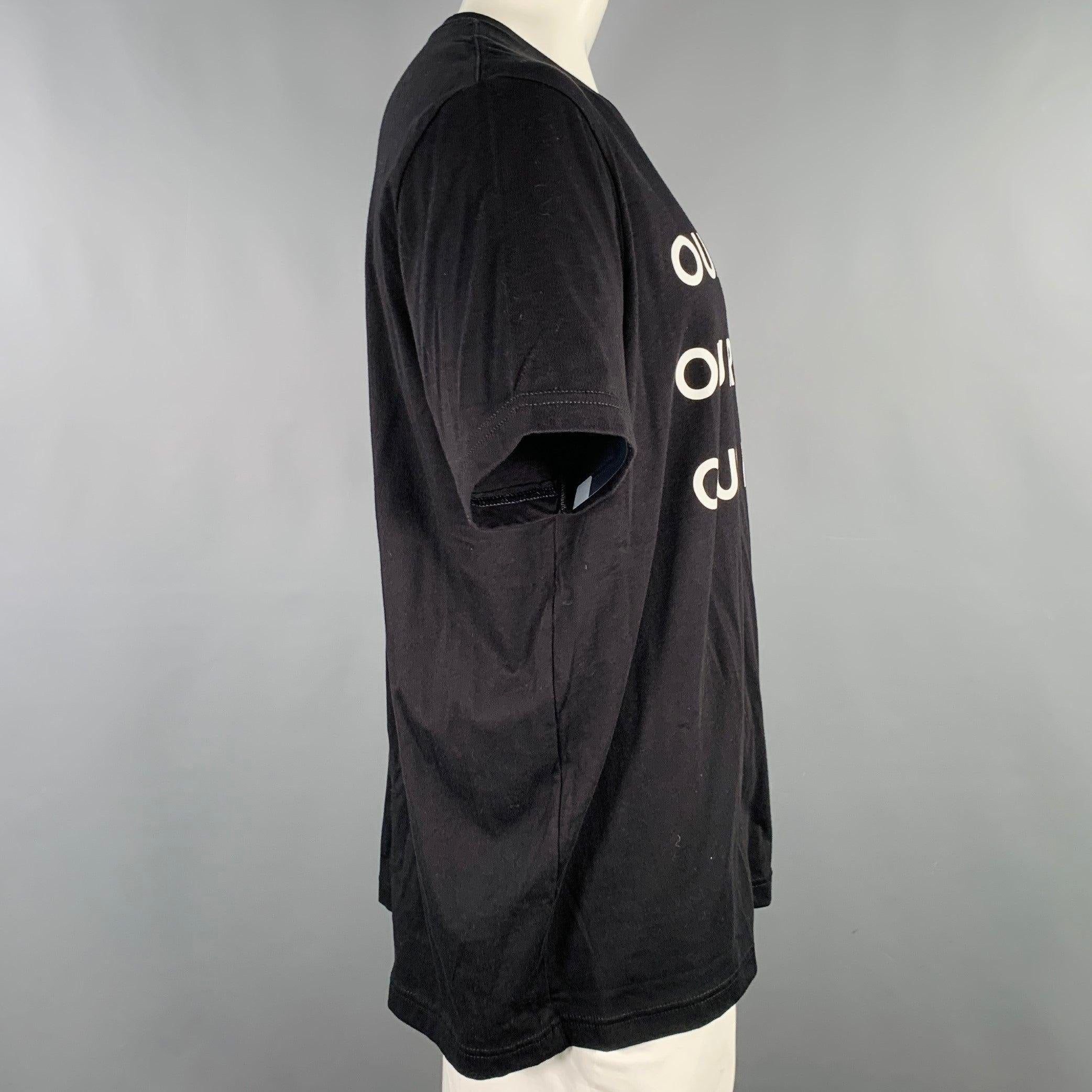 PRABAL GURUNG Size XXL Black White Cotton Short Sleeve T-shirt In Excellent Condition For Sale In San Francisco, CA