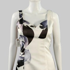 PRABAL GURUNG SS10 Talla S Blanco Negro Seda Floral Cuello en V Vestido de Noche Sirena