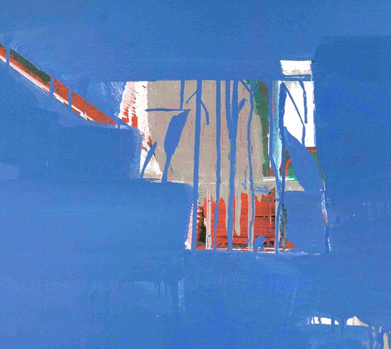 Prabhakar Kolte Abstract Painting Blue Red Indian Artist