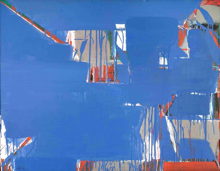 Prabhakar Kolte Abstract Painting Blue Red Indian Artist
