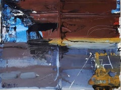 Abstract, Painting, Brown, Blue, Yellow by Modern Indian Artist "In Stock"