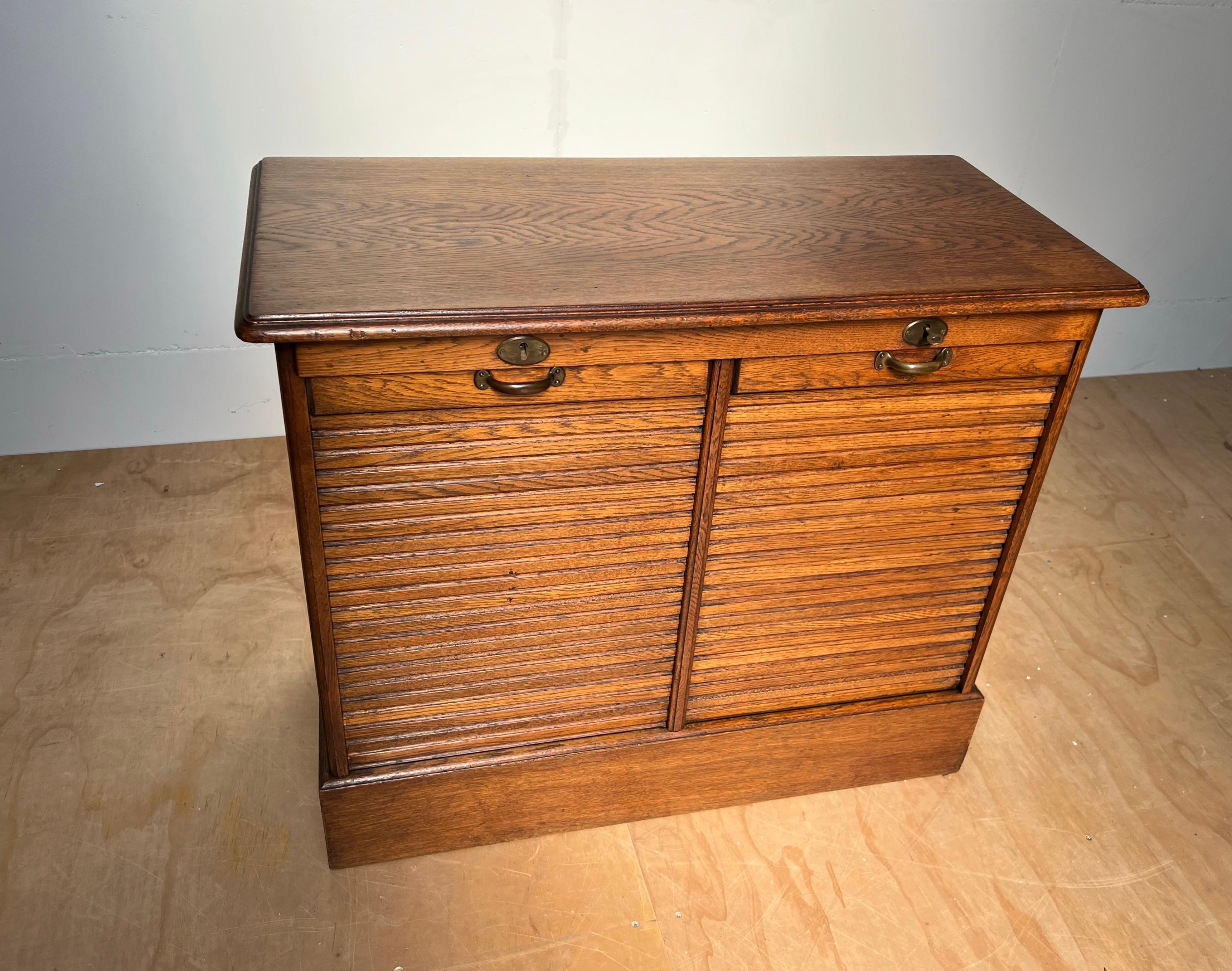 Arts and Crafts Practical Dutch Arts & Crafts Filing Cabinet with Double Roller Door and Drawers