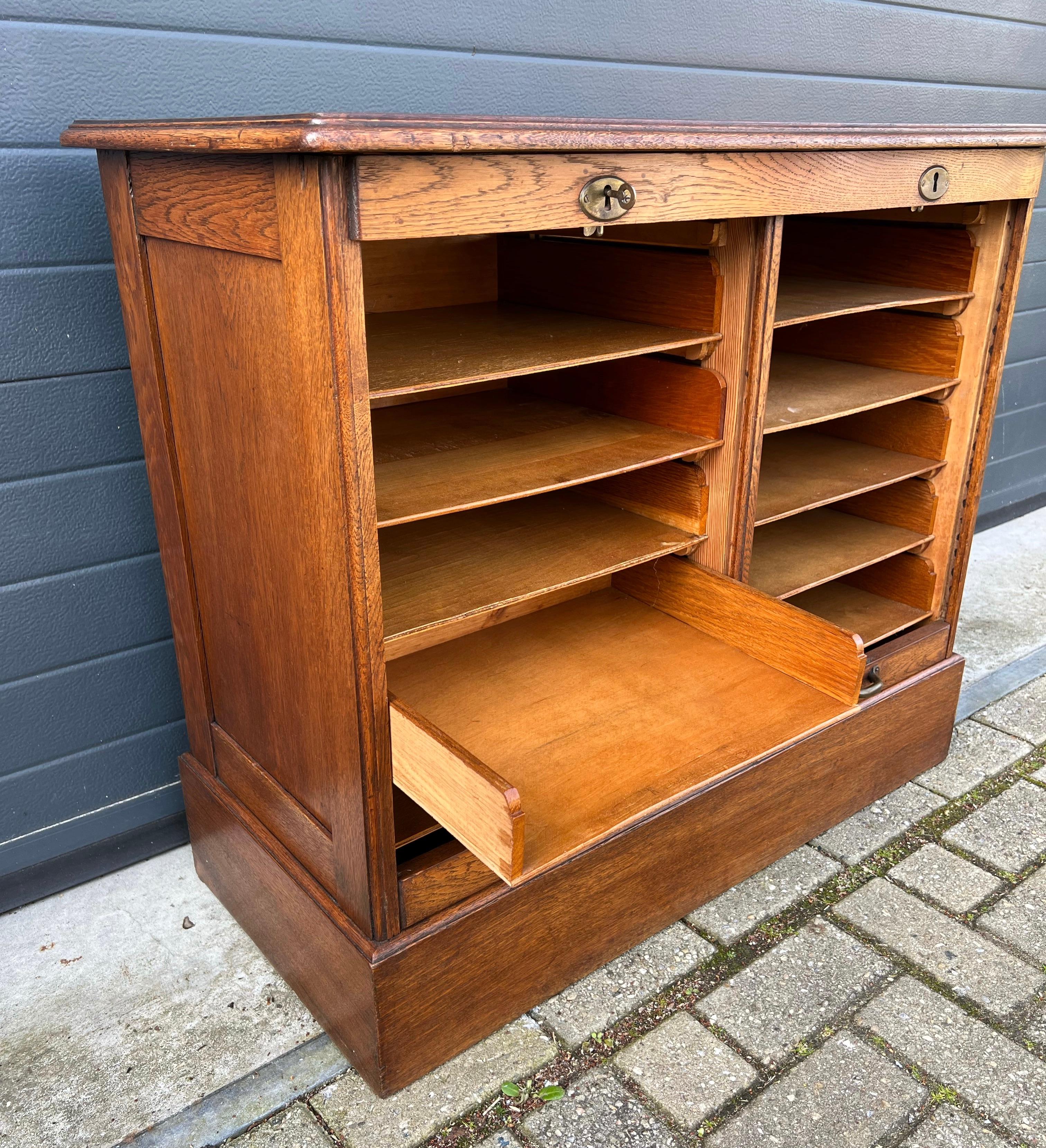20th Century Practical Dutch Arts & Crafts Filing Cabinet with Double Roller Door and Drawers