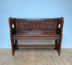 Practical Early 20th Century Gothic Revival Oak Hall Bench with Amazing Patina