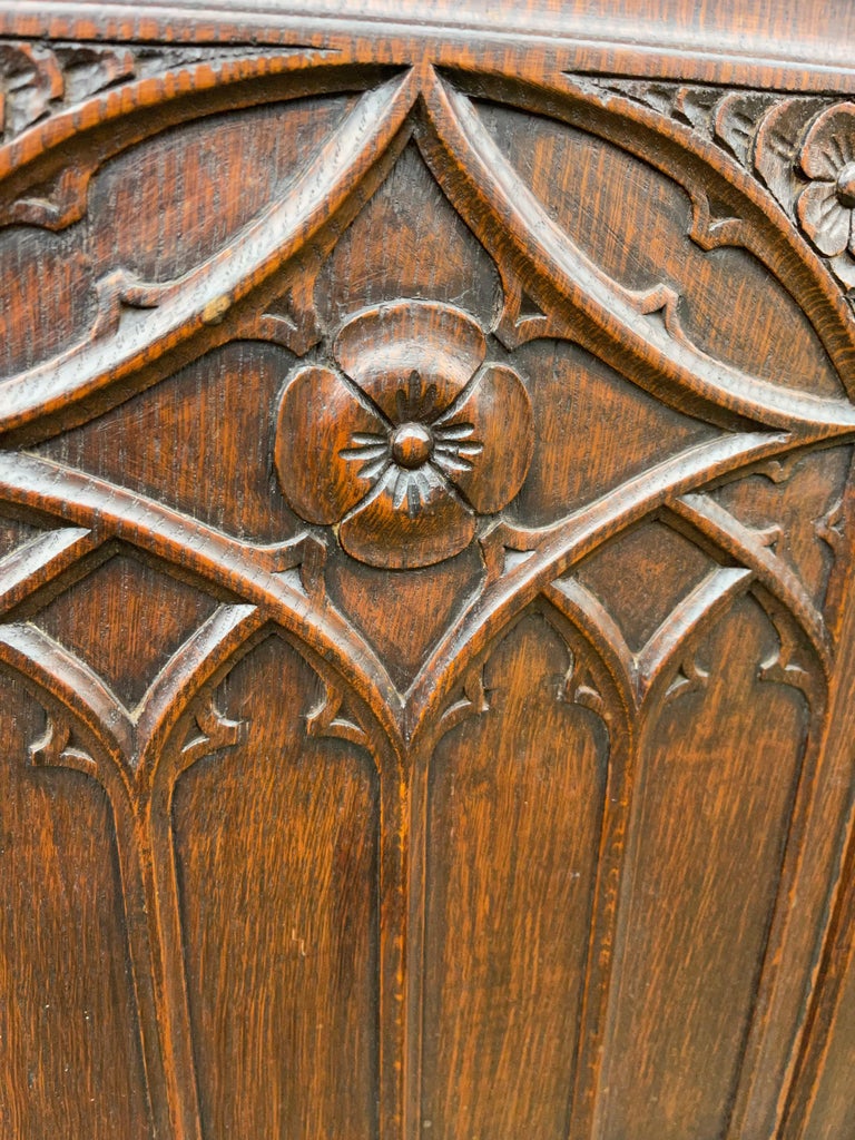 Practical Gothic Revival Carved Two Door Dry Bar Cabinet / Bookcase w ...