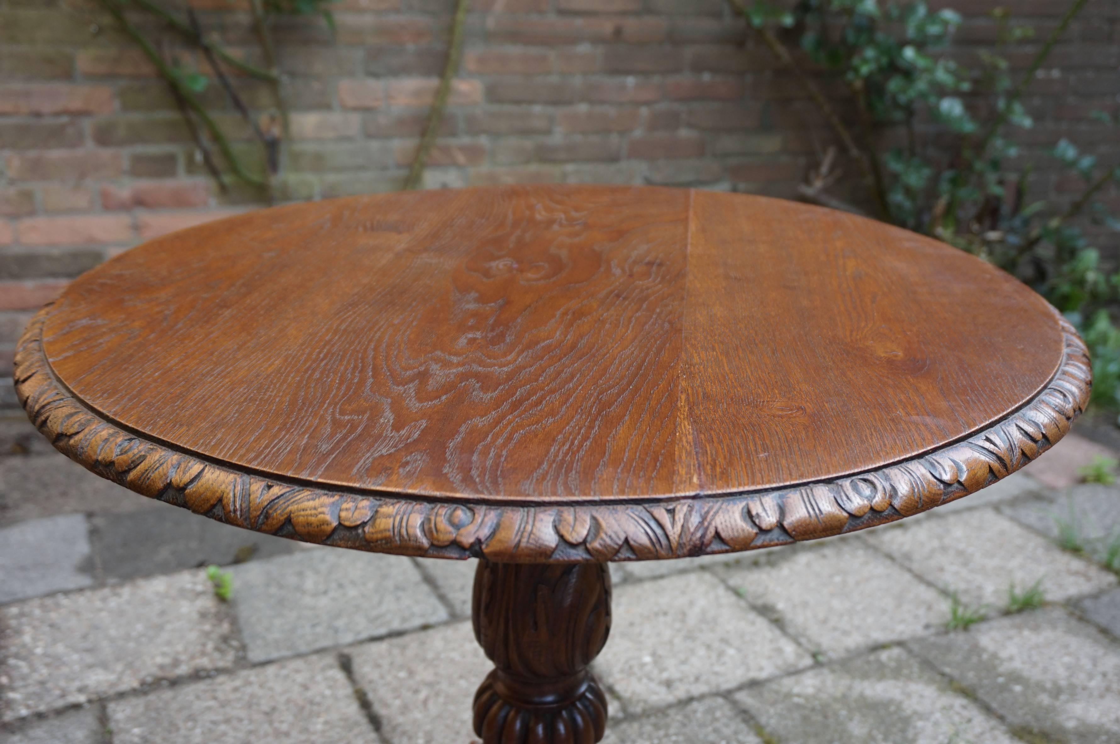 Stunning 19th Century Hand Crafted and Hand Carved, Solid Oak Tilt-Top Table For Sale 2