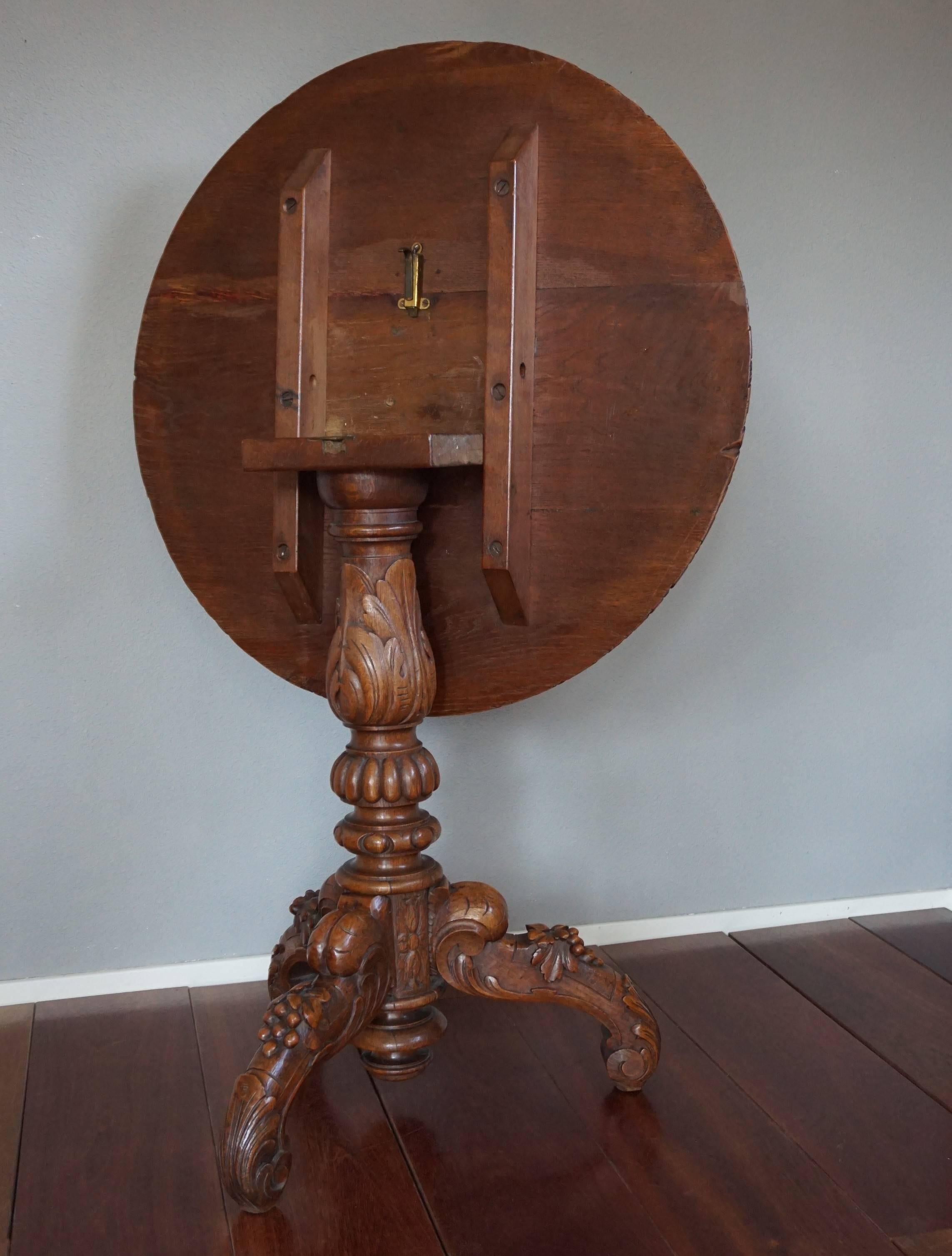 Stunning 19th Century Hand Crafted and Hand Carved, Solid Oak Tilt-Top Table For Sale 4