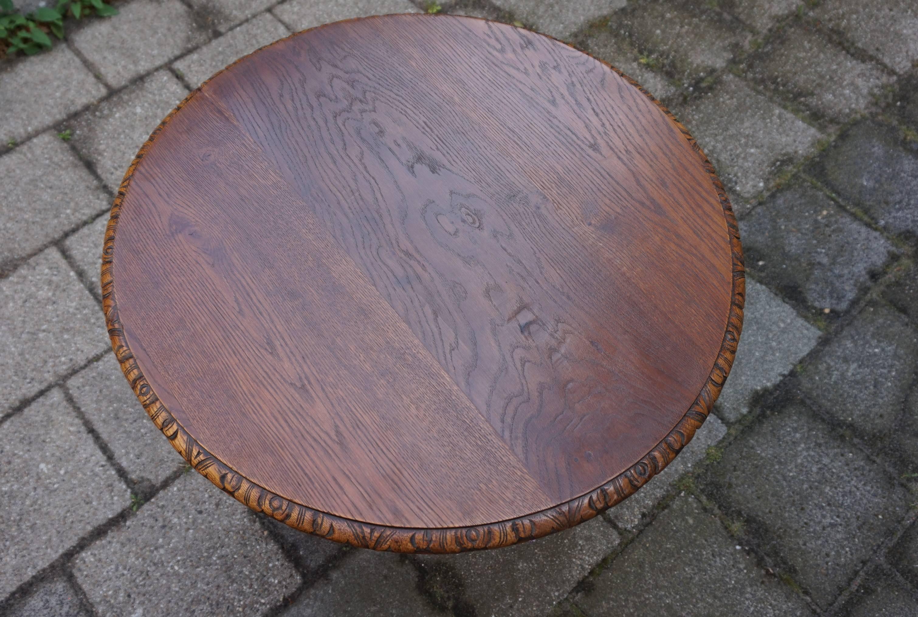 Stunning 19th Century Hand Crafted and Hand Carved, Solid Oak Tilt-Top Table For Sale 8