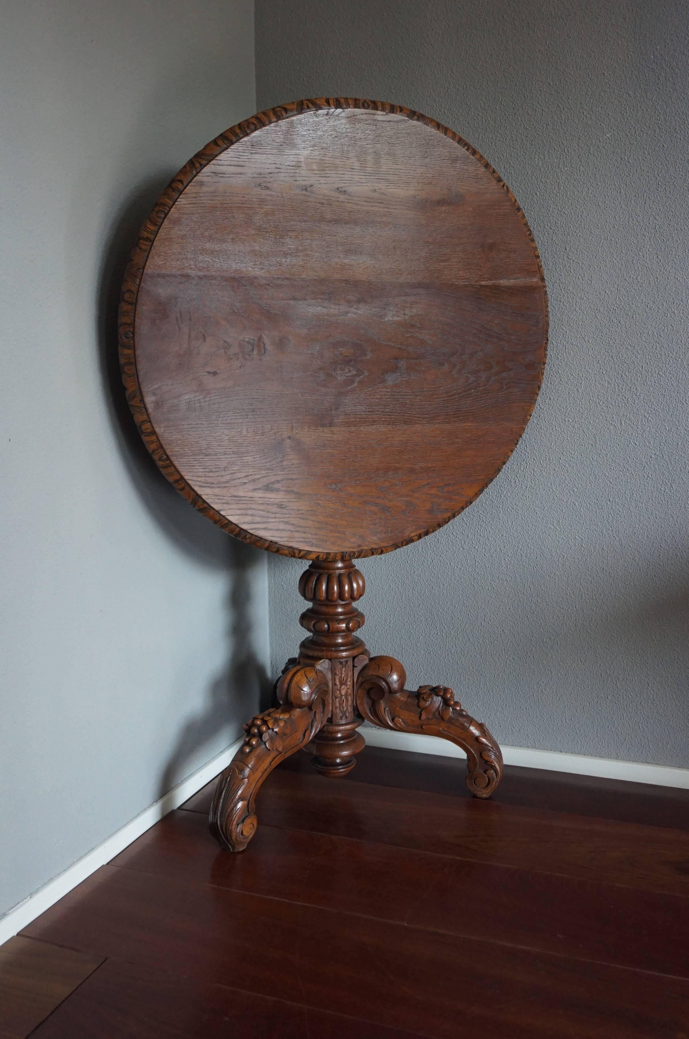 Stunning 19th Century Hand Crafted and Hand Carved, Solid Oak Tilt-Top Table For Sale 10