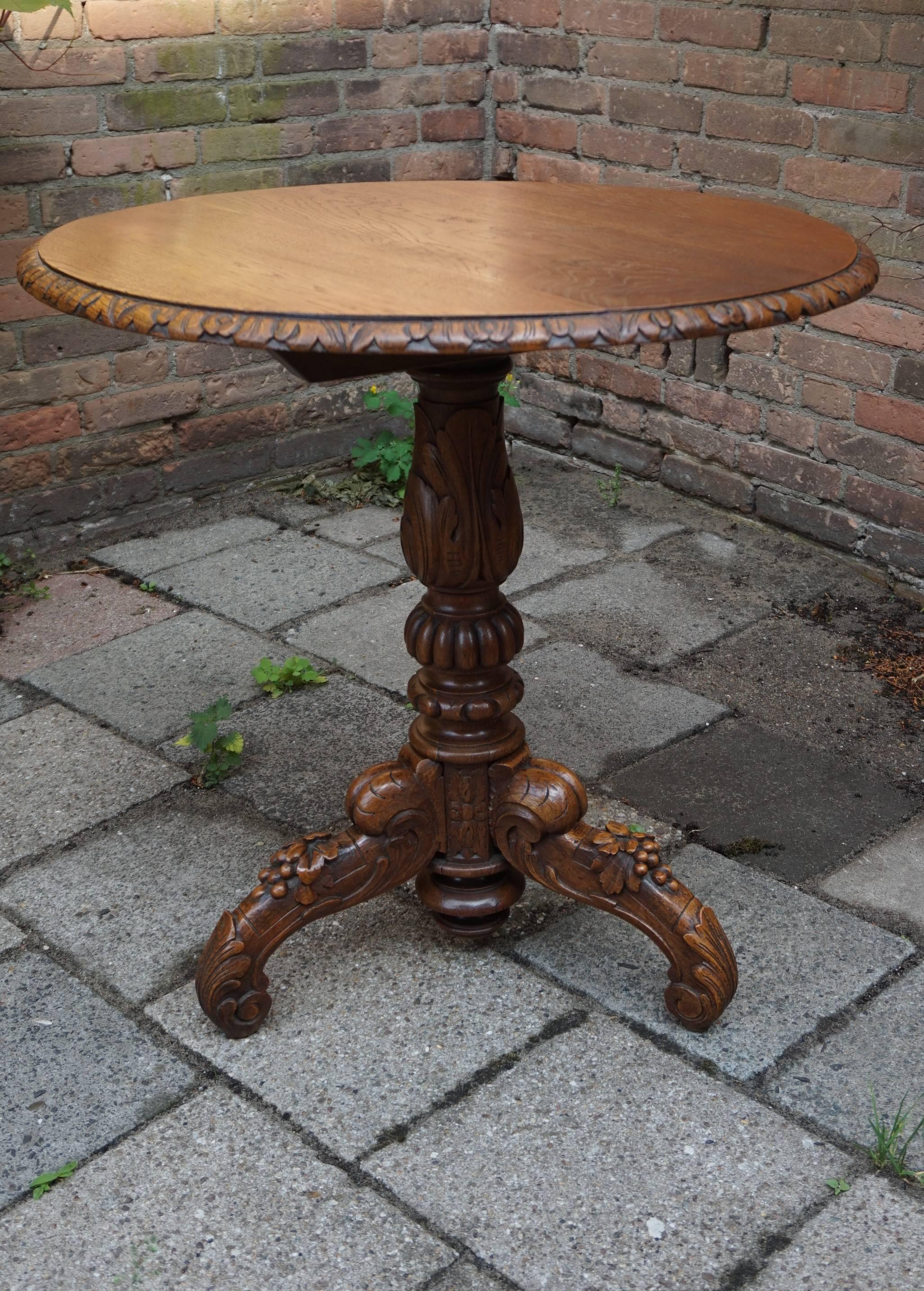 Stunning 19th Century Hand Crafted and Hand Carved, Solid Oak Tilt-Top Table For Sale 12