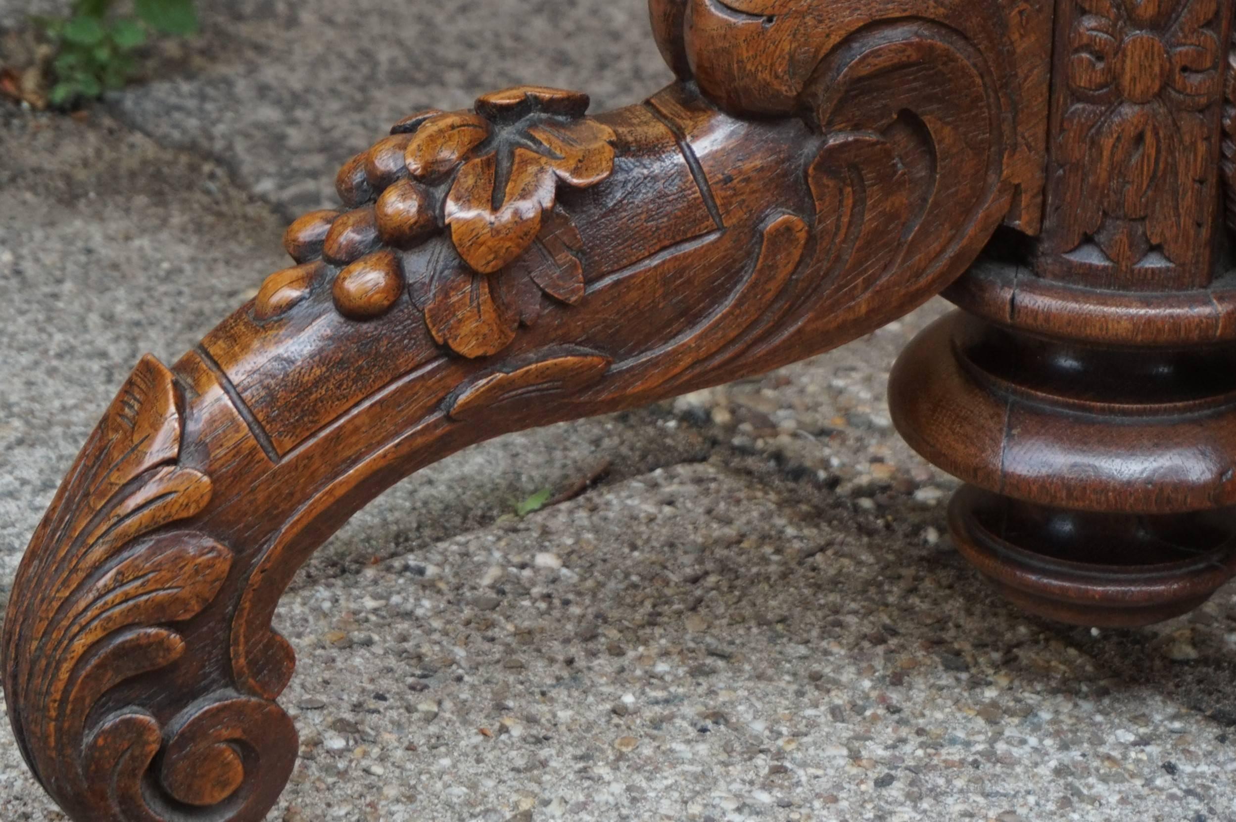 Hand-Carved Stunning 19th Century Hand Crafted and Hand Carved, Solid Oak Tilt-Top Table For Sale