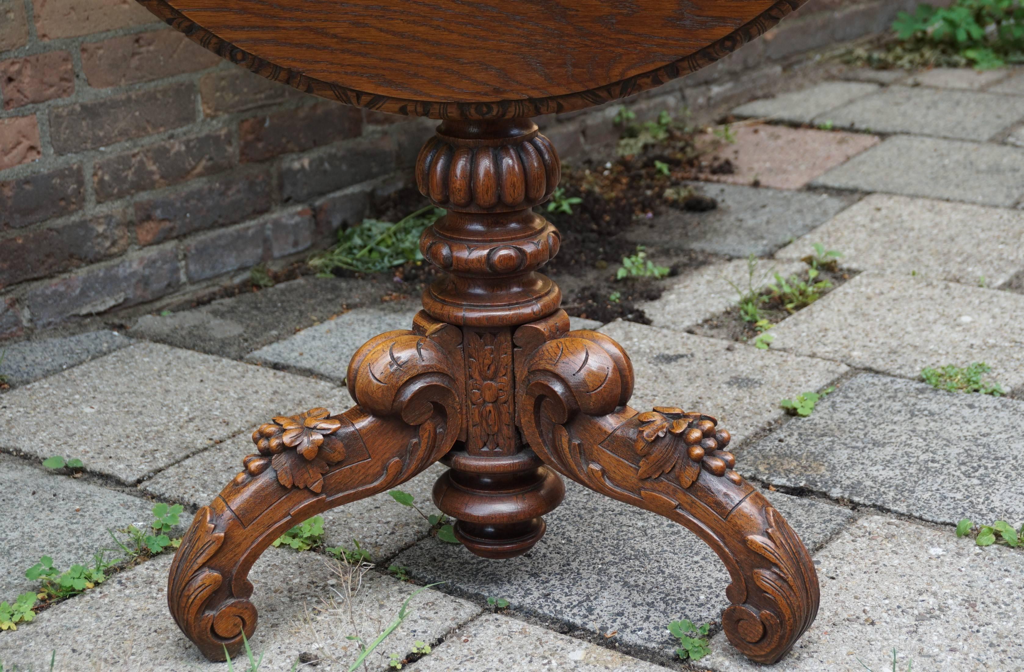 Brass Stunning 19th Century Hand Crafted and Hand Carved, Solid Oak Tilt-Top Table For Sale