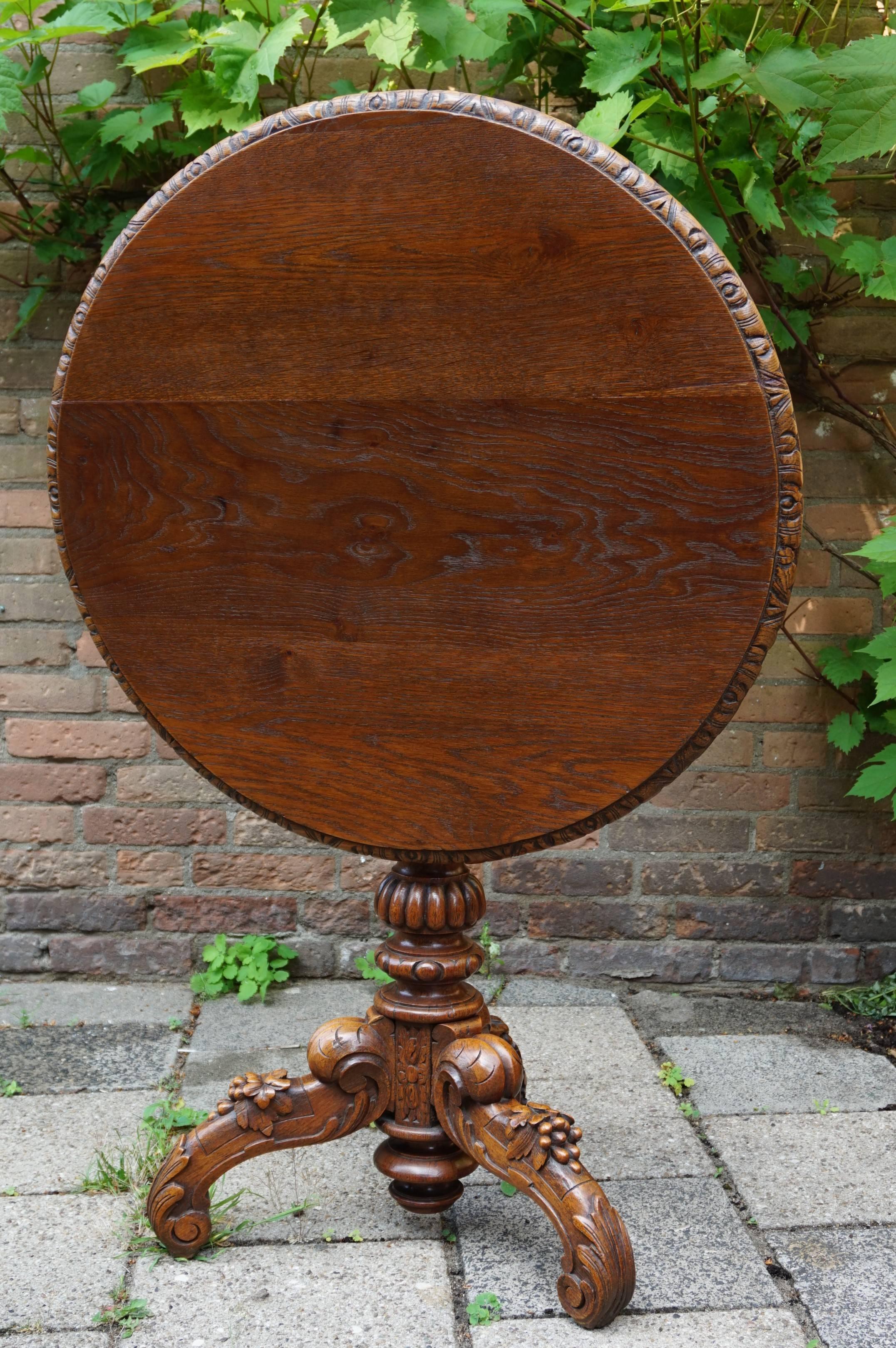 Stunning 19th Century Hand Crafted and Hand Carved, Solid Oak Tilt-Top Table For Sale 1