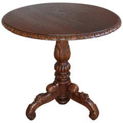 Stunning 19th Century Hand Crafted and Hand Carved, Solid Oak Tilt-Top Table