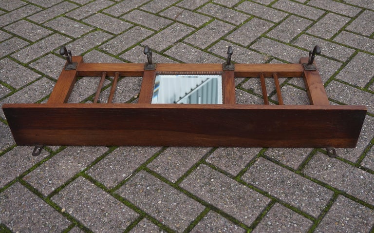 Practical Size and Very Stylish Arts & Crafts Wall Coat Rack with Beveled Mirror For Sale 4
