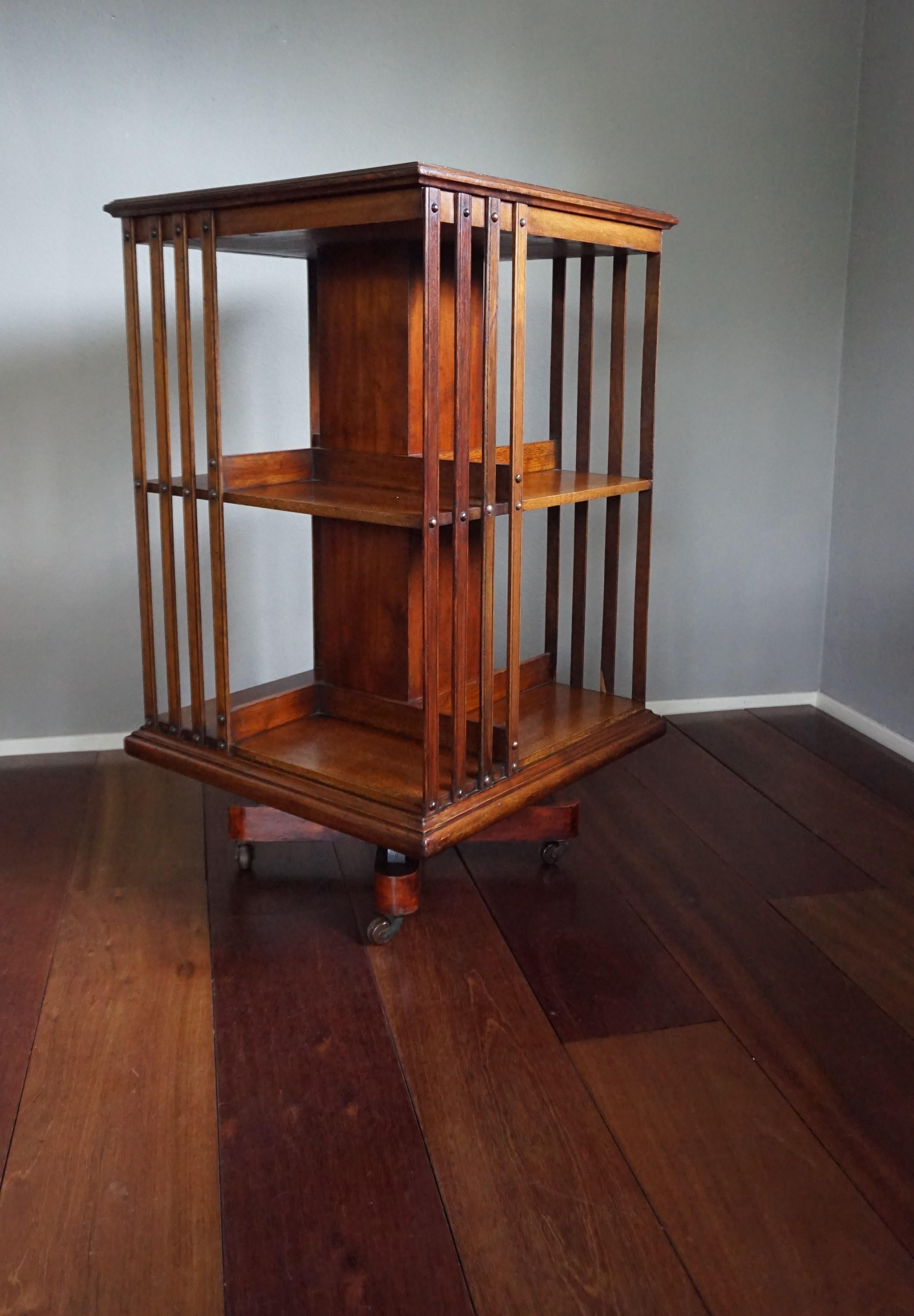 Practical Size Antique Late 19th Century Mahogany Revolving Bookcase on Wheels 2
