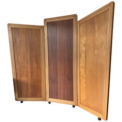 Practical Size Art Deco Solid Wood & Brass Banding Folding Screen / Room Divider