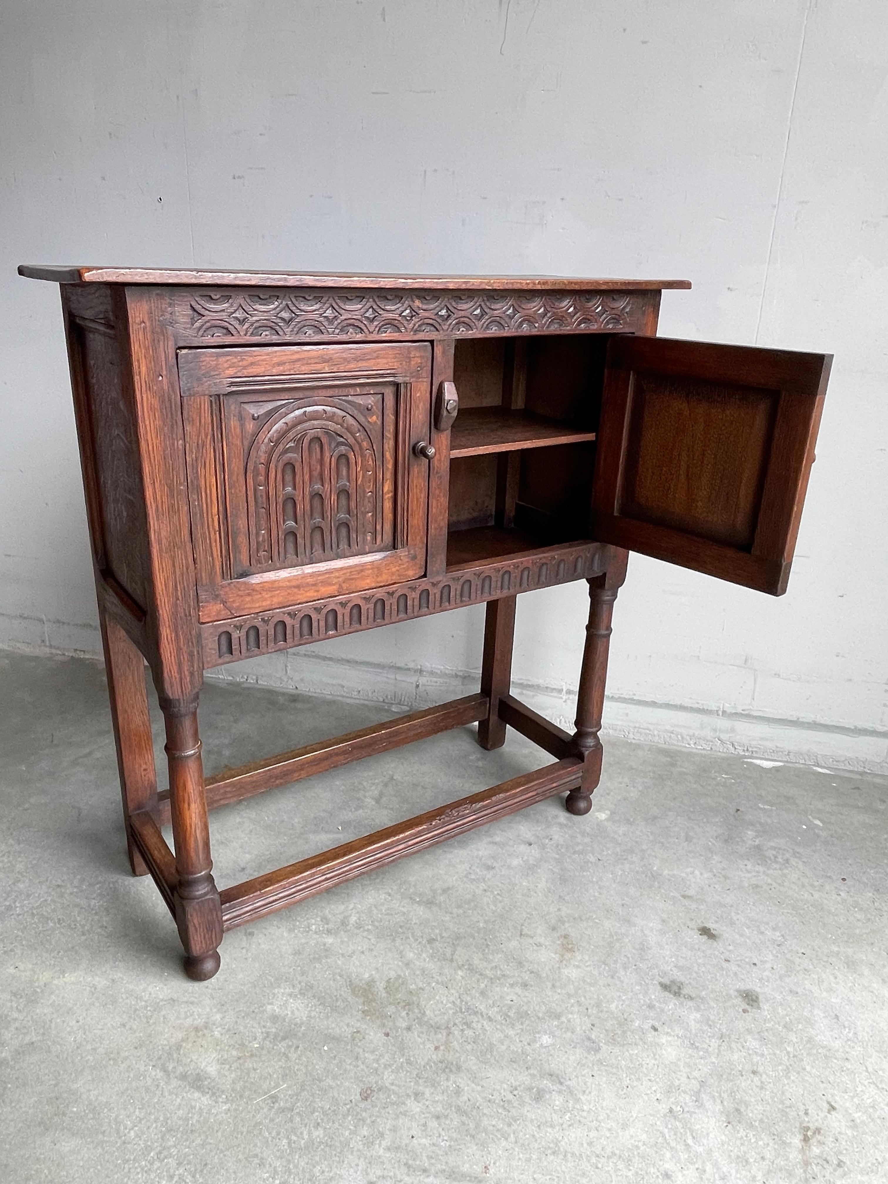 Practical Size Dutch Gothic Revival Solid Oak Sidetable / Small Cabinet Mid-1800 9