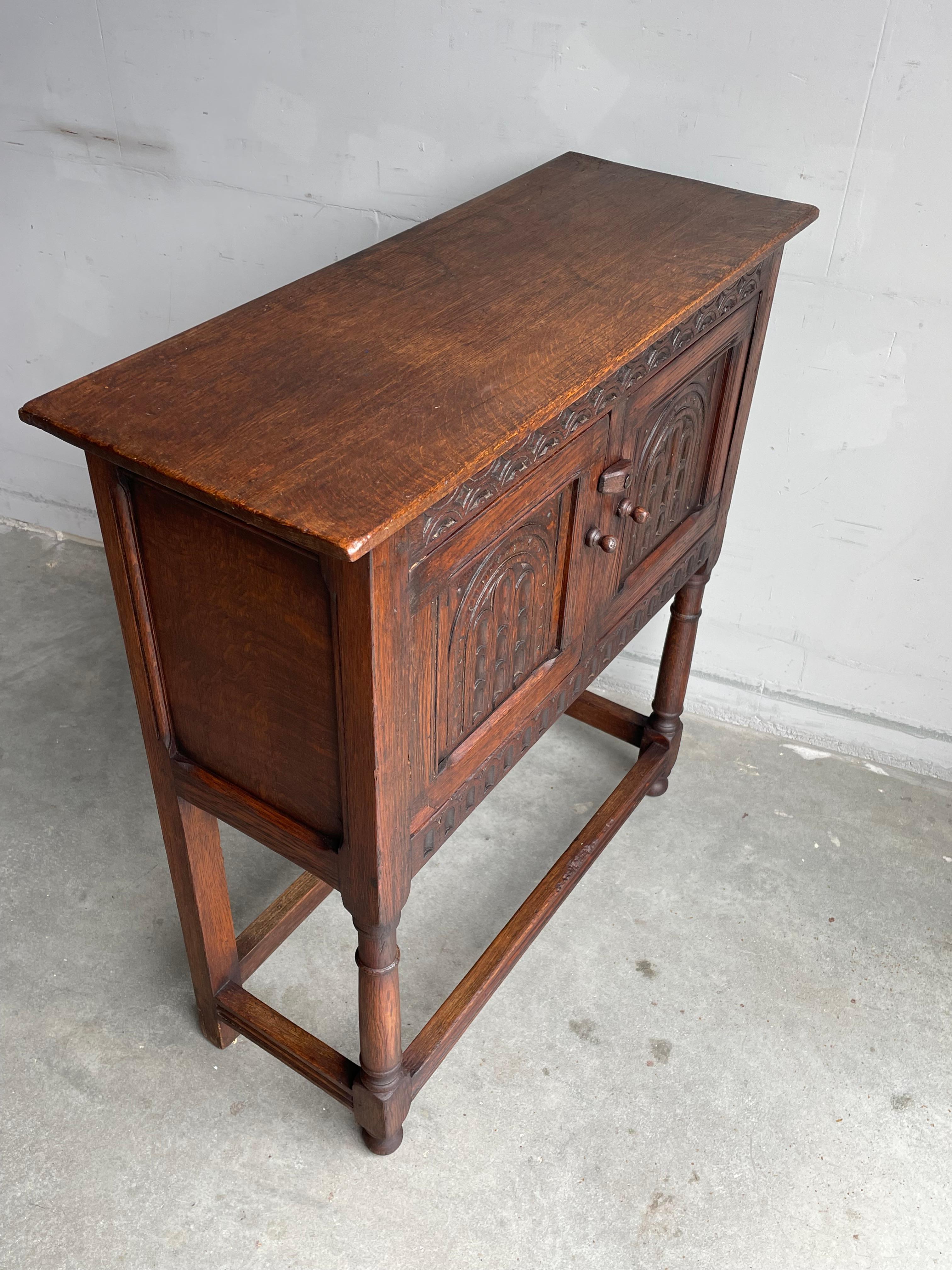 Wrought Iron Practical Size Dutch Gothic Revival Solid Oak Sidetable / Small Cabinet Mid-1800