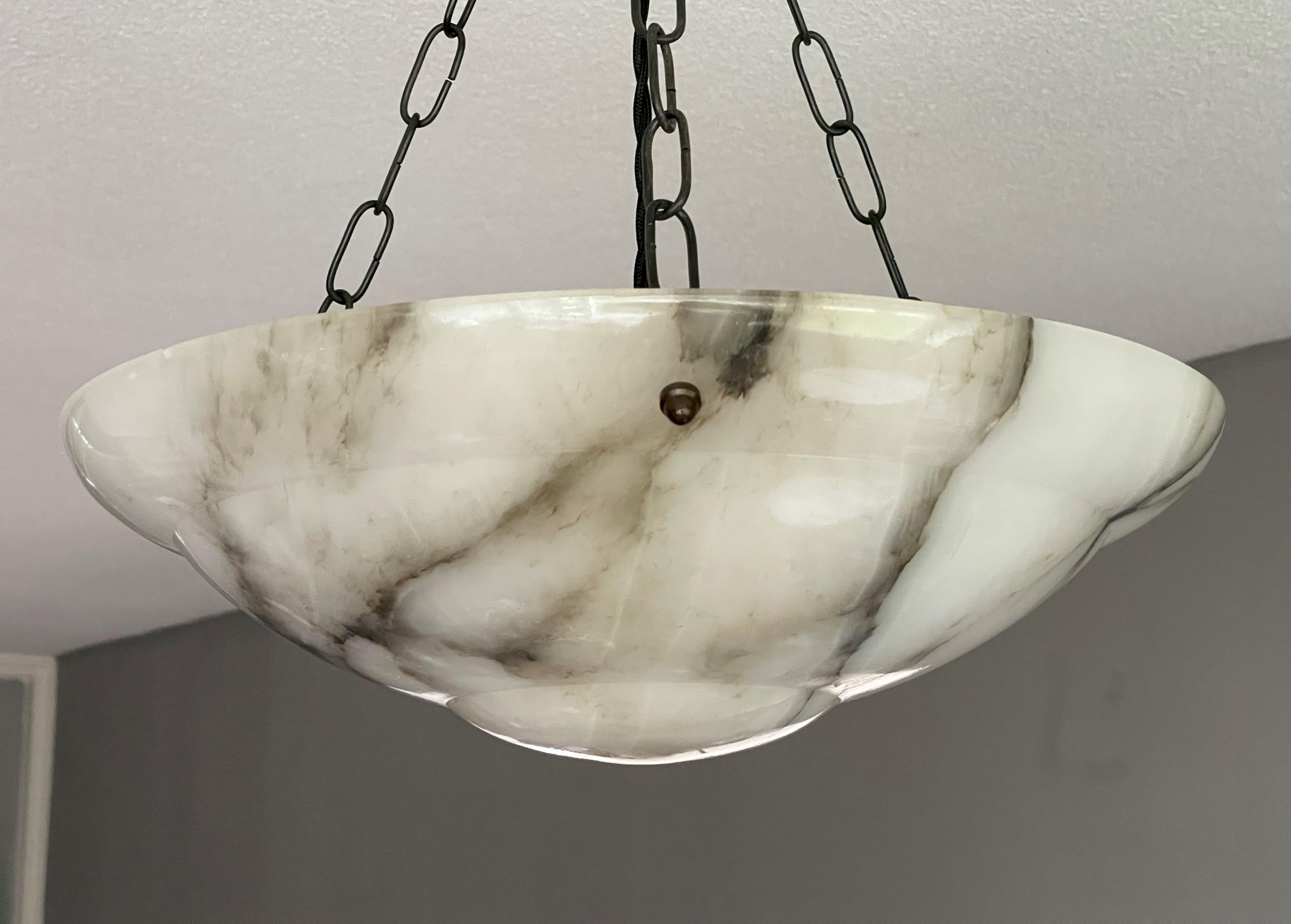 European Practical Size White Alabaster Pendant Light / Excellent Condition Fixture 1920