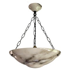 Antique Practical Size White Alabaster Pendant Light / Excellent Condition Fixture 1920