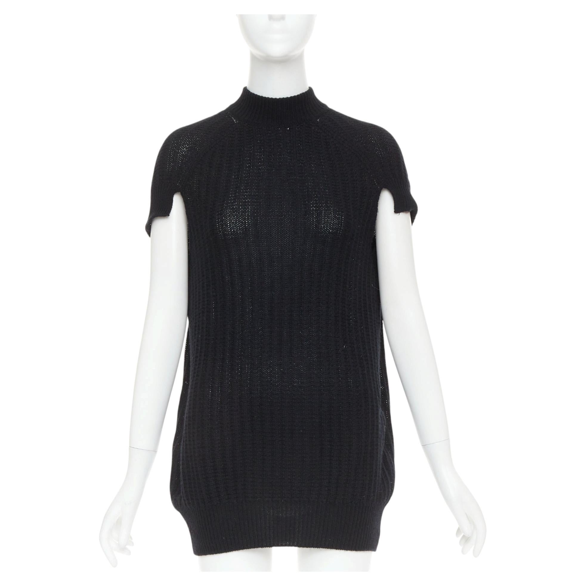 PRADA 100% cashmere black ribbed mock neck cap sleeve sweater vest IT36 XXS