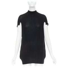 PRADA 100% cashmere black ribbed mock neck cap sleeve sweater vest IT36 XXS